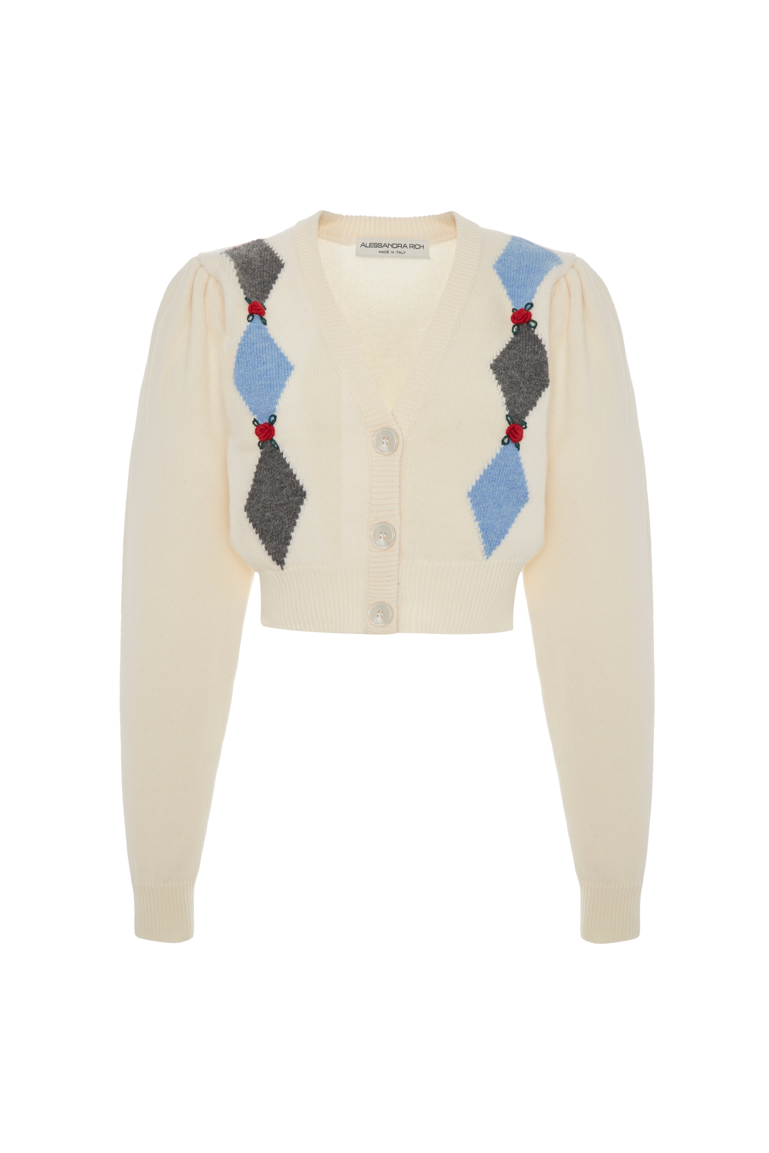 DIAMOND KNITTED CARDIGAN WITH EMBROIDERY - 1
