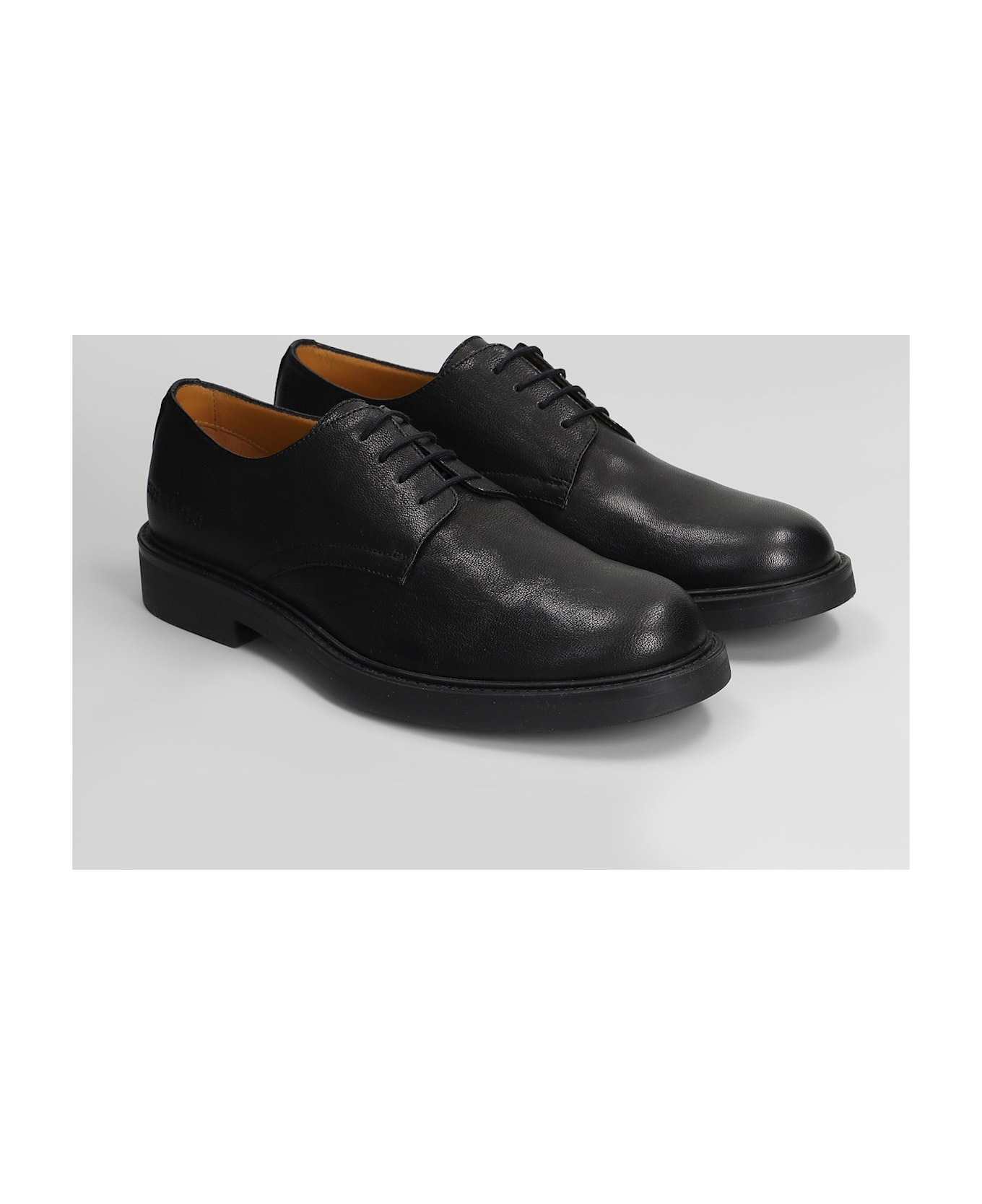 Officers Derby Lace Up Shoes In Black Leather - 2