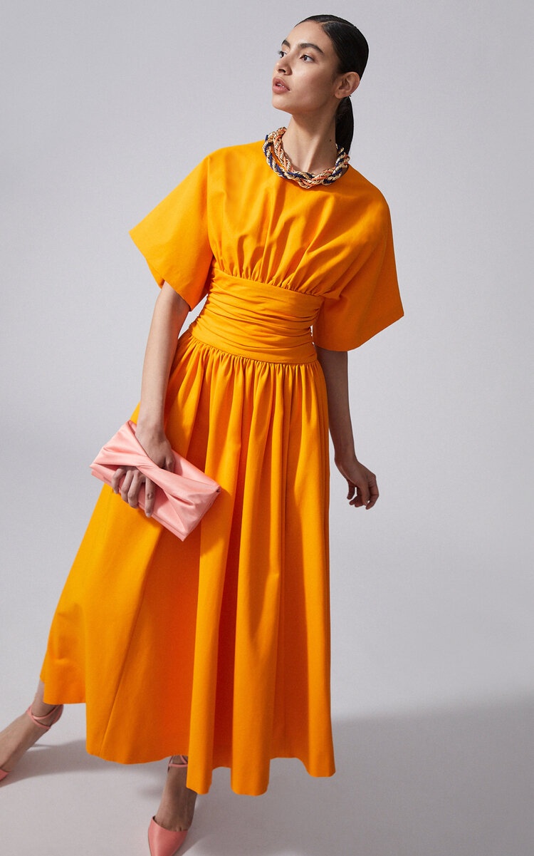 Ruched Cotton Poplin Midi Dress orange - 5