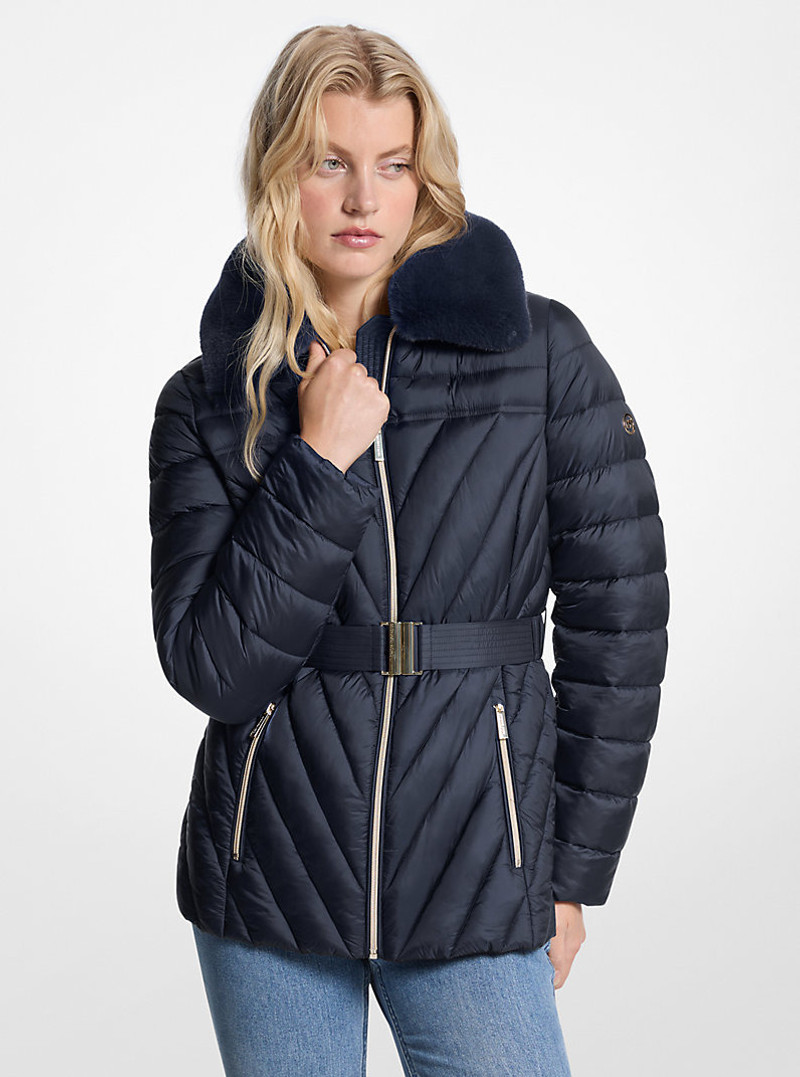 Faux Fur Trim Packable Nylon Puffer Jacket 1