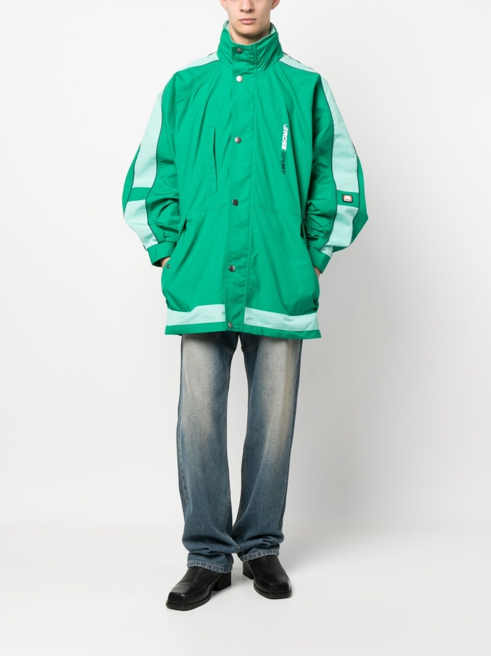 embroidered-logo button-fastening jacket - 2