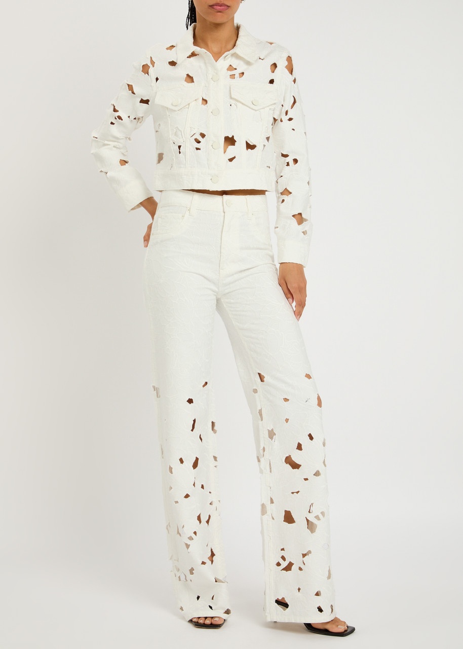 Alice + Olivia Weezy Floral-embroidered Wide-leg Jeans - 4