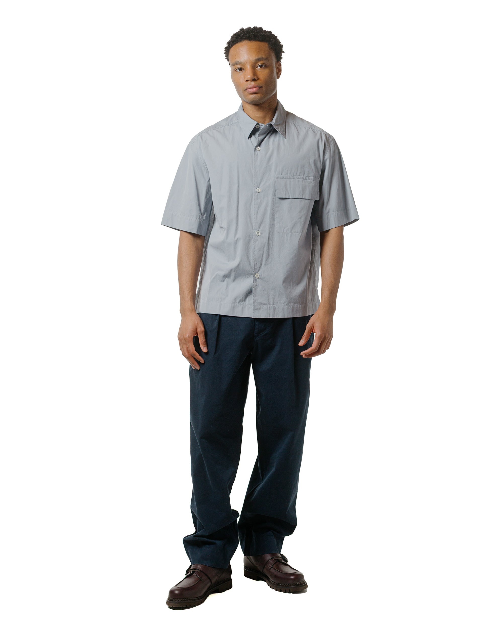 Short Sleeve Flap Pocket Shirt Compact Cotton Plainweave Pewter - 4