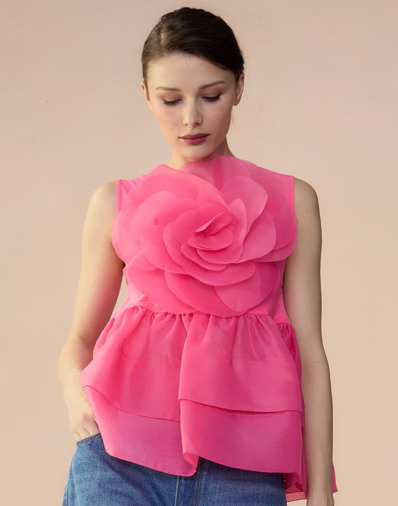 CYNTHIA ROWLEY Chloe Organza Flower Top outlook