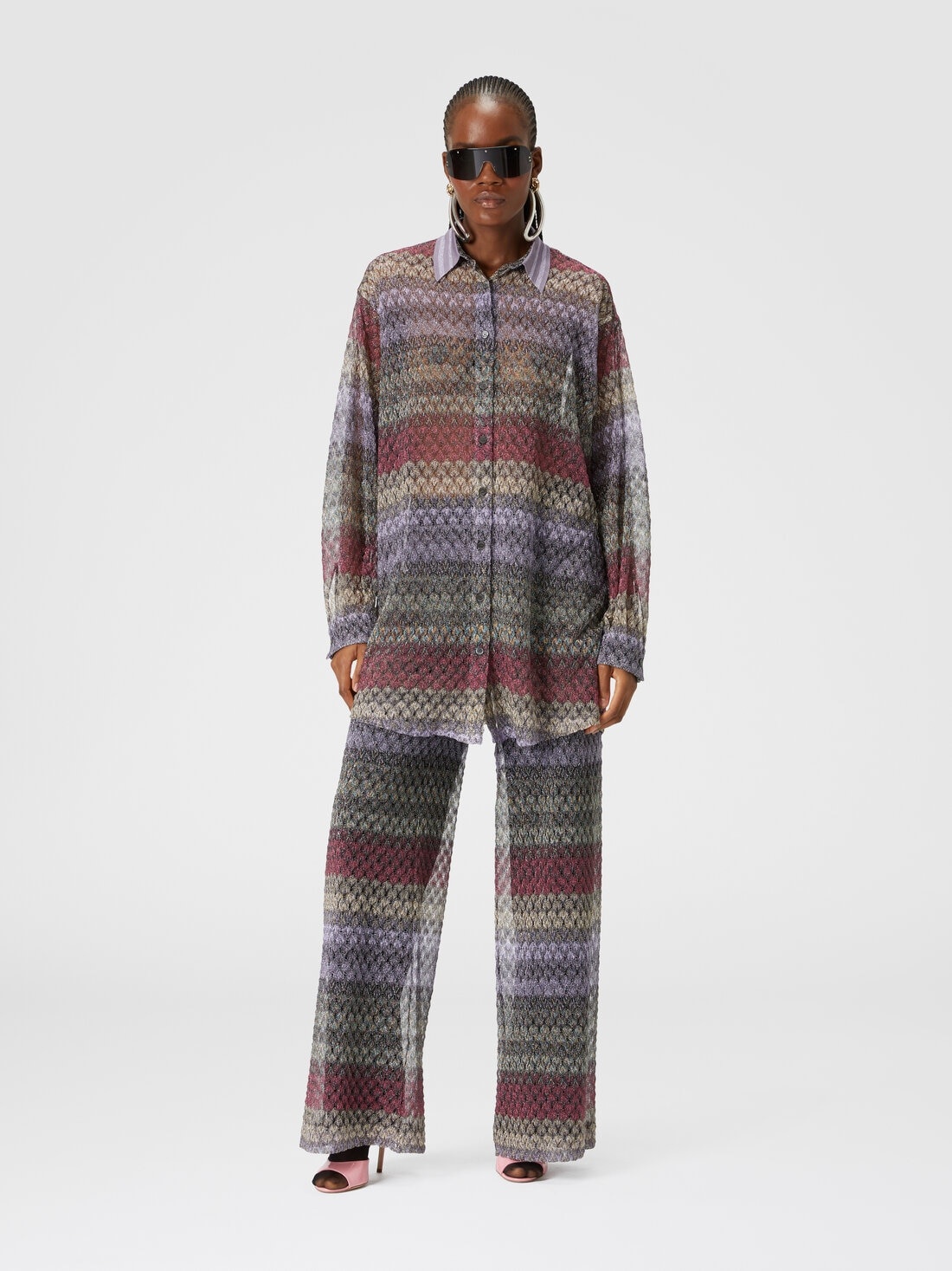 Palazzo-pants with lamé lace motif - 2