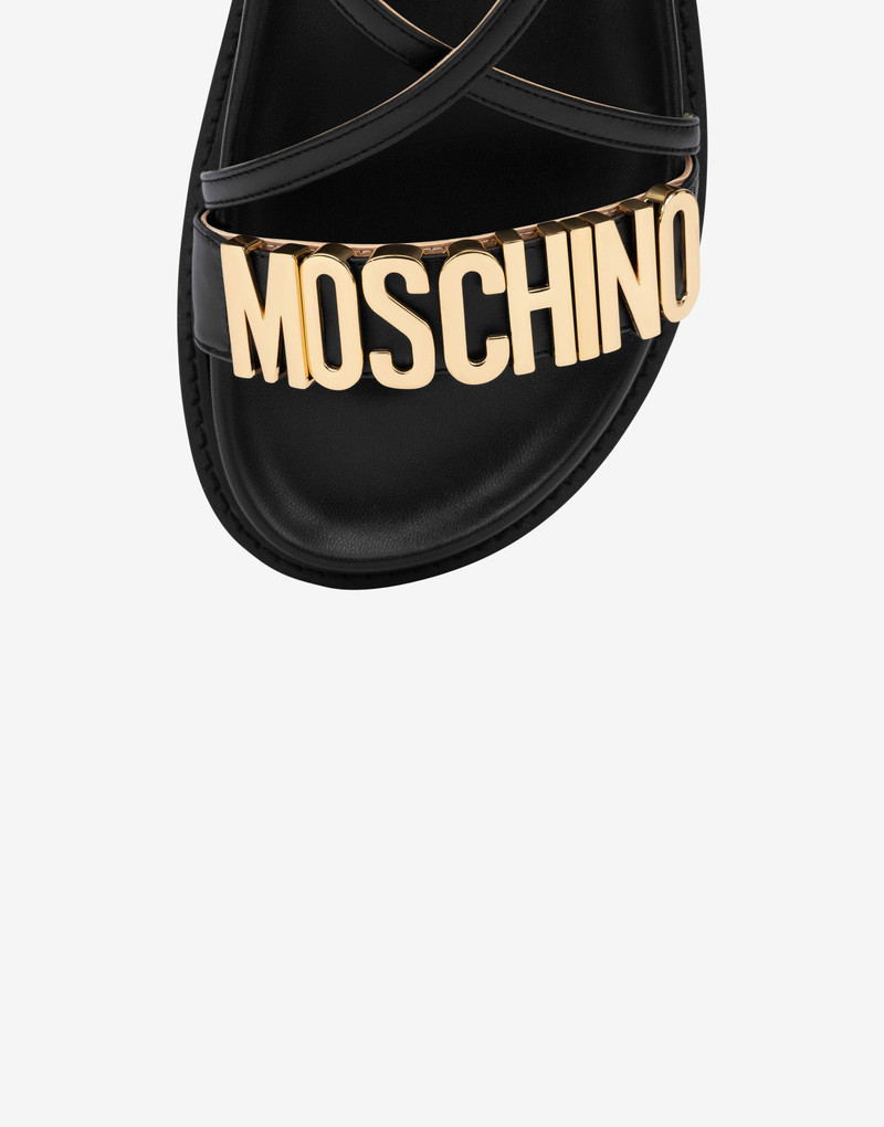 LETTERING LOGO CALFSKIN FLAT SANDALS 4