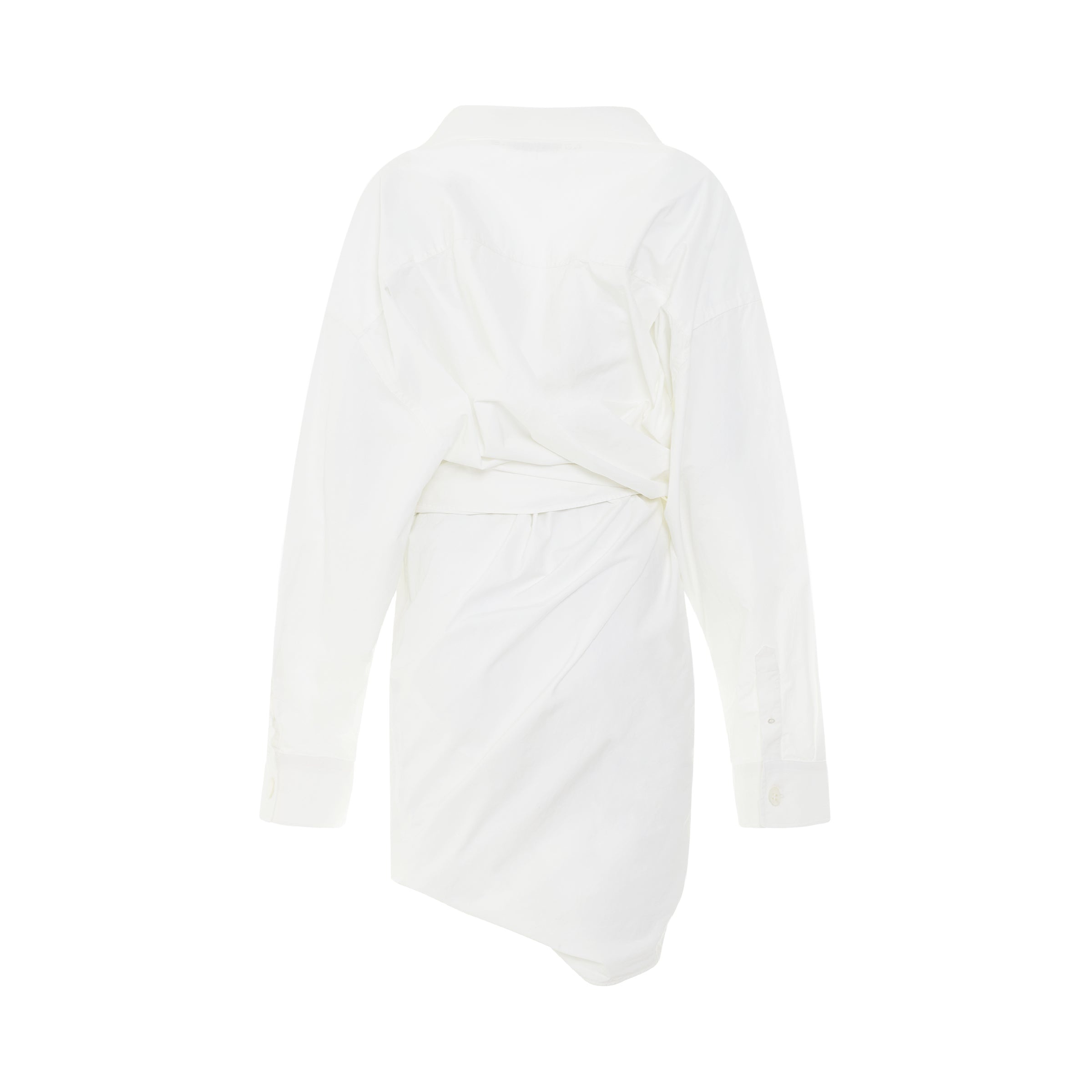 Poplin Wrap Dress in White - 4