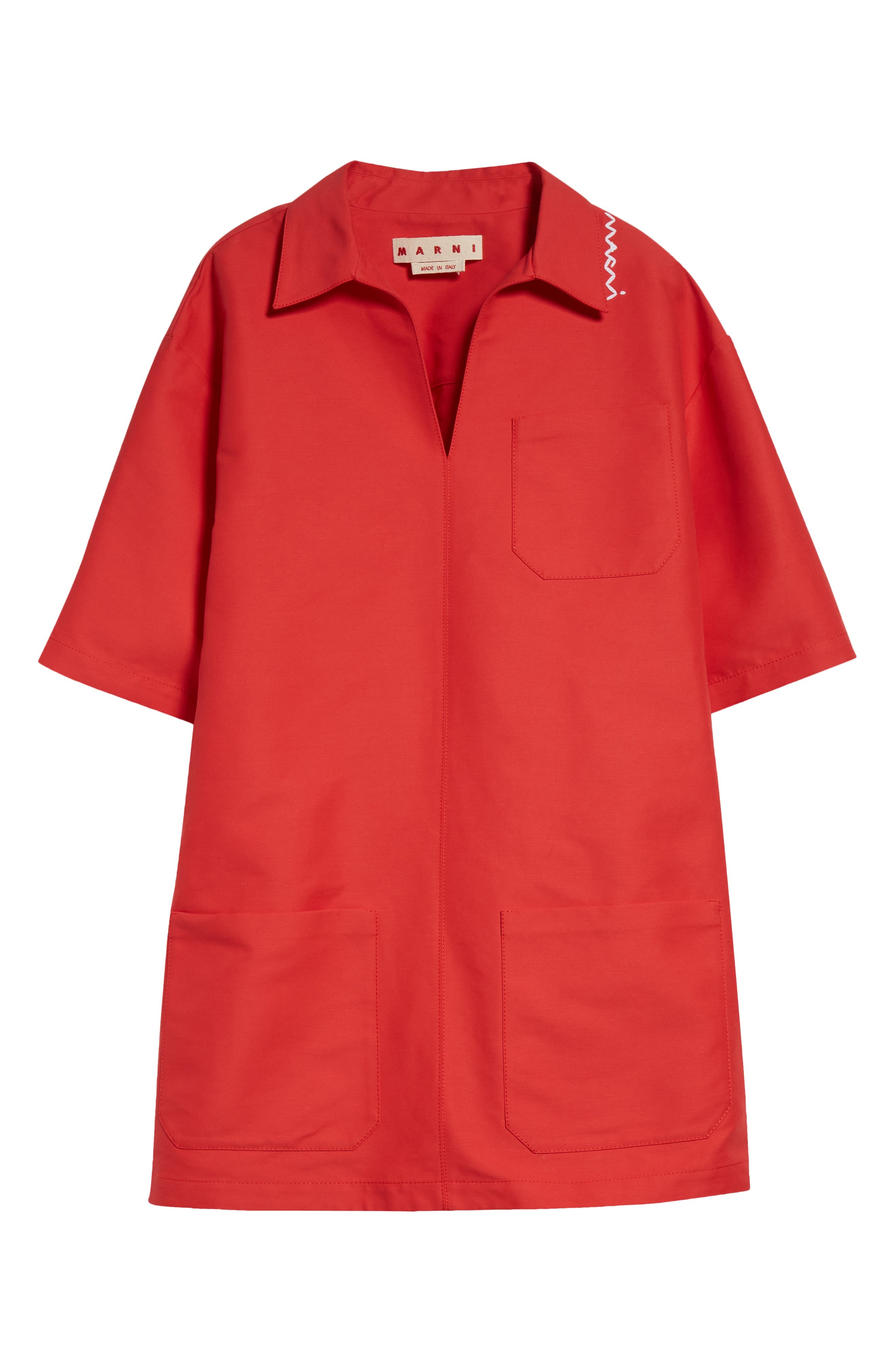Marni Embroidered Logo Boxy Minidress in Crimson at Nordstrom - 5