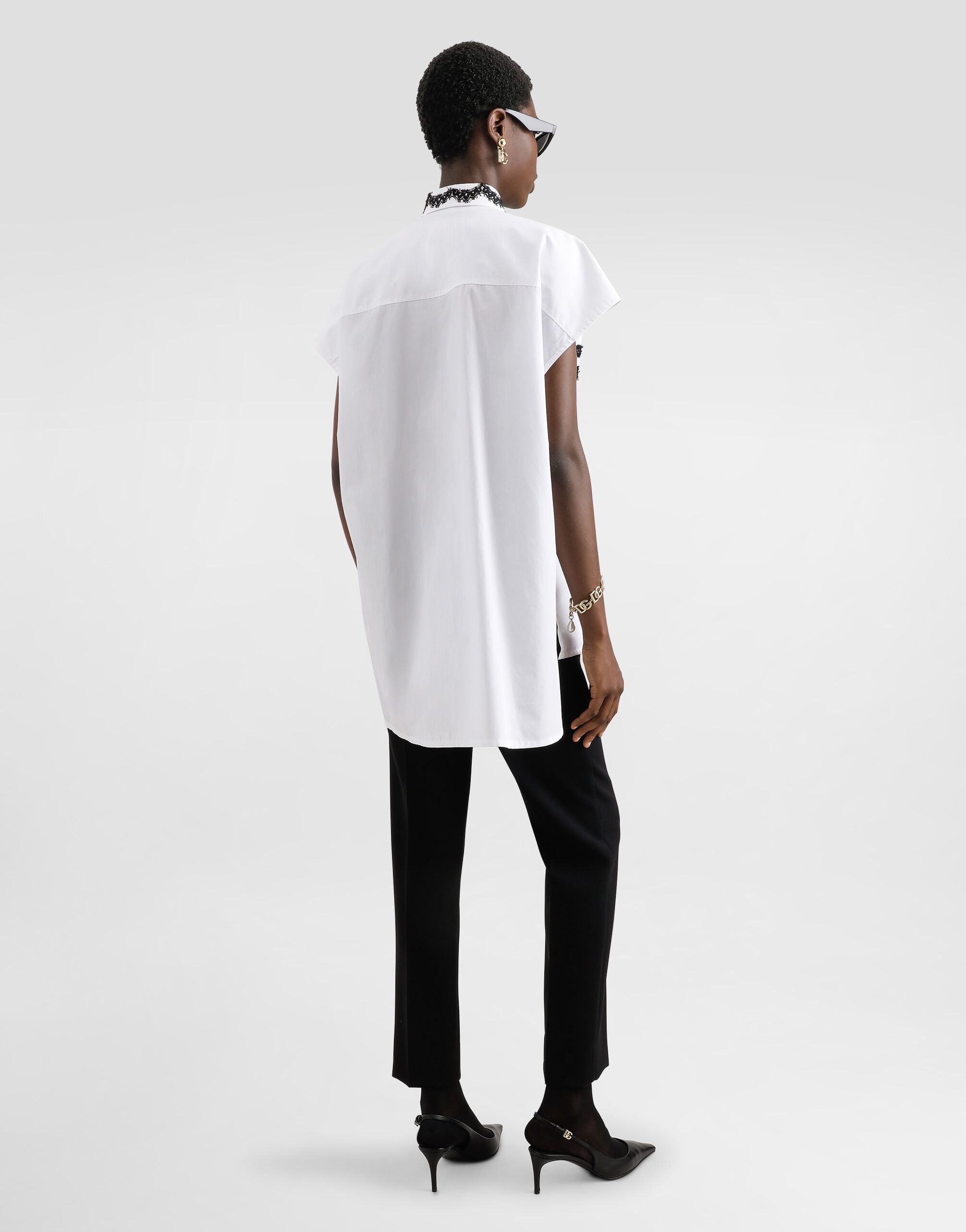 Oversize cotton poplin shirt with lace appliqués - 3