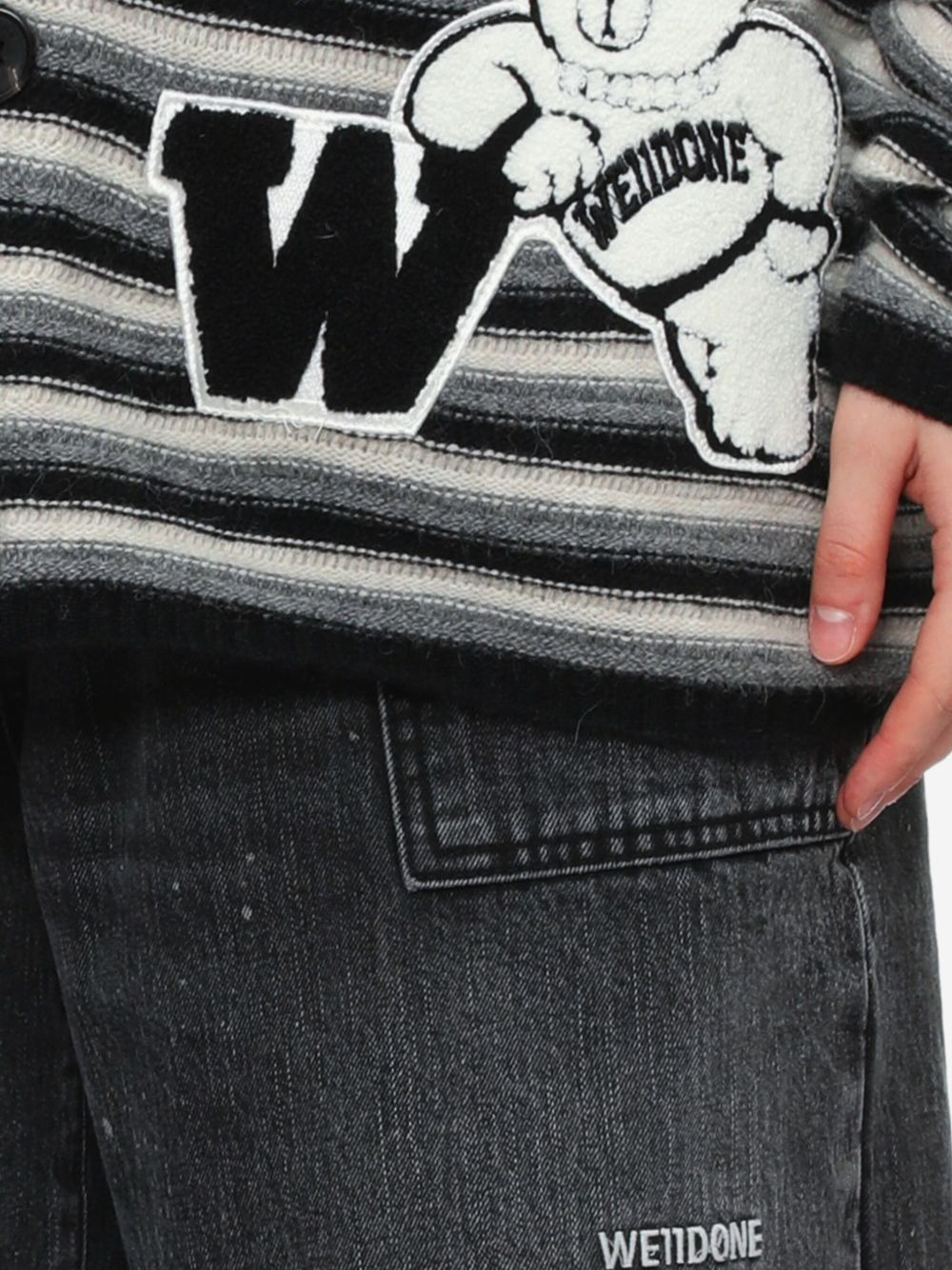 striped teddy-applique cardigan - 5