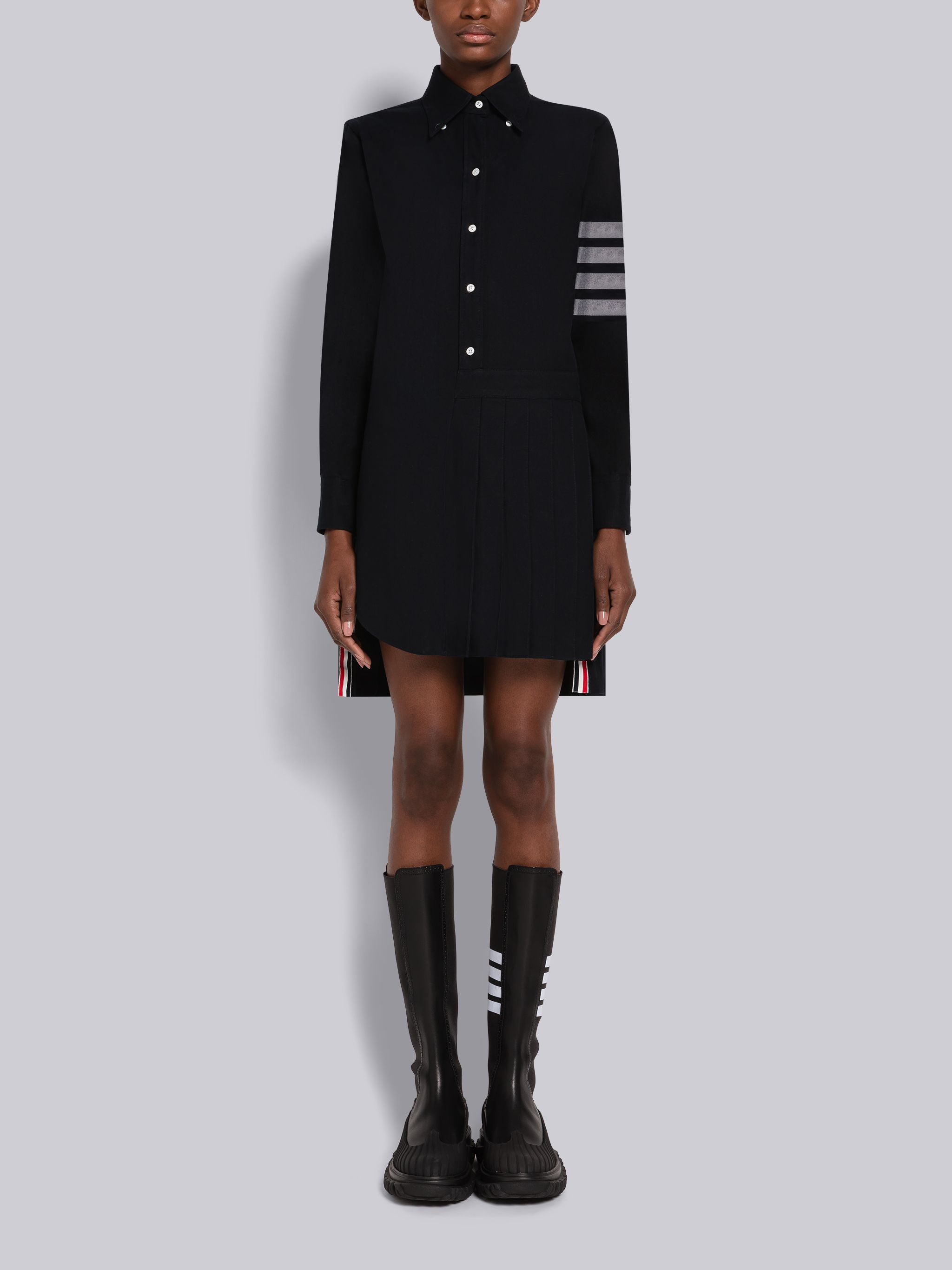 Flannel Half Pleated 4-Bar Shirtdress - 1