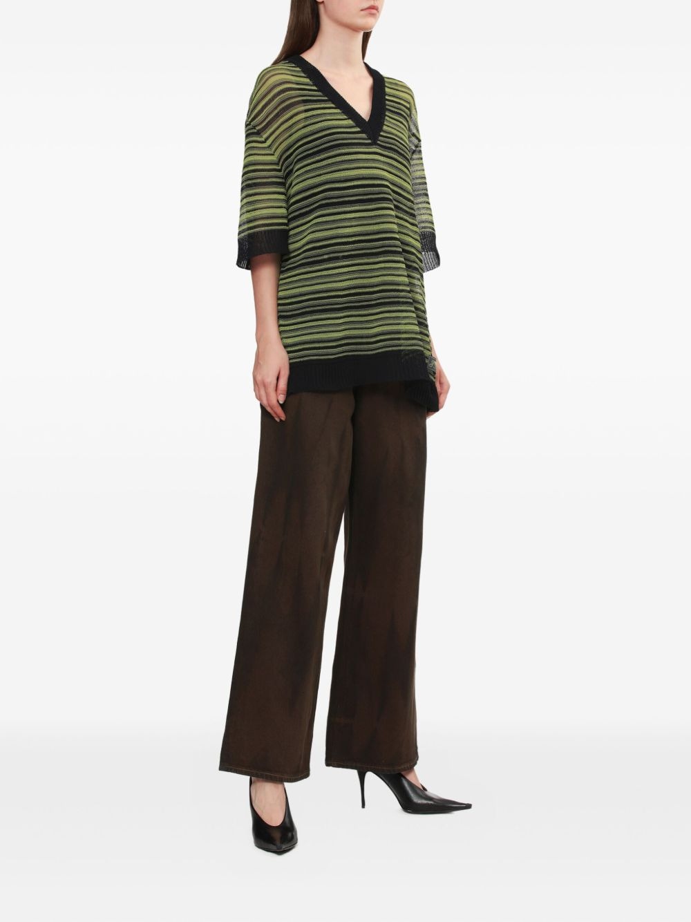 striped v-neck T-shirt - 2