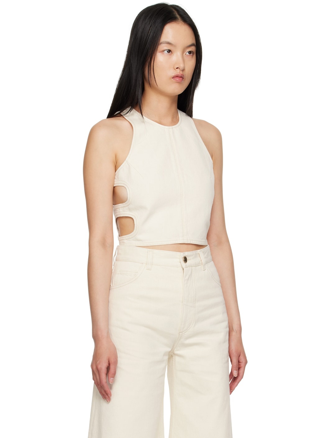 Off-White Cropped Denim Tank Top - 2
