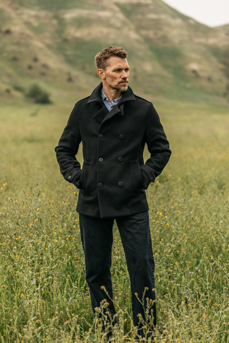 HIROSHI KATO The Mallet Peacoat 21oz Melton Wool - Black outlook