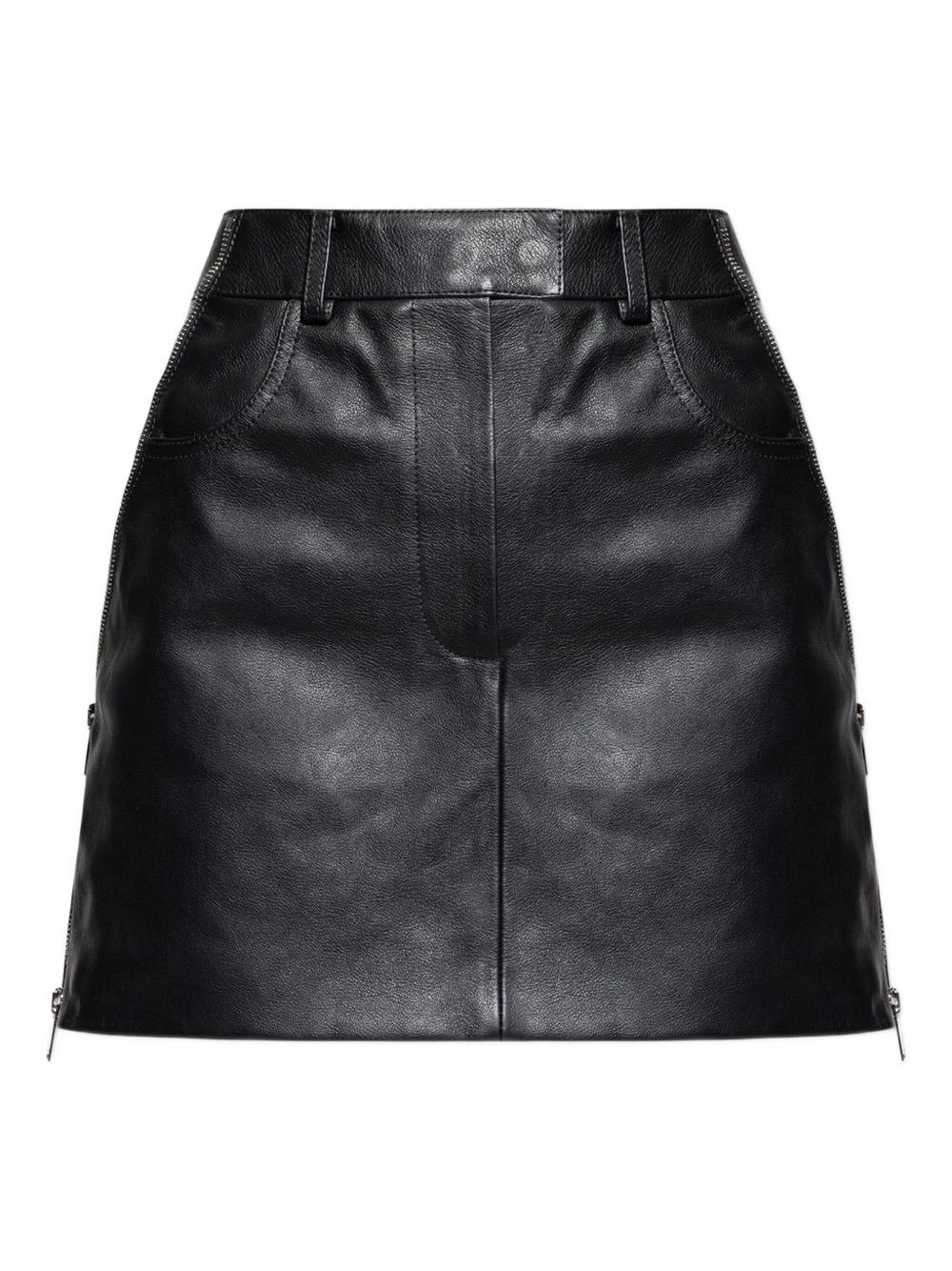 zip-detail leather short A-line skirt - 1