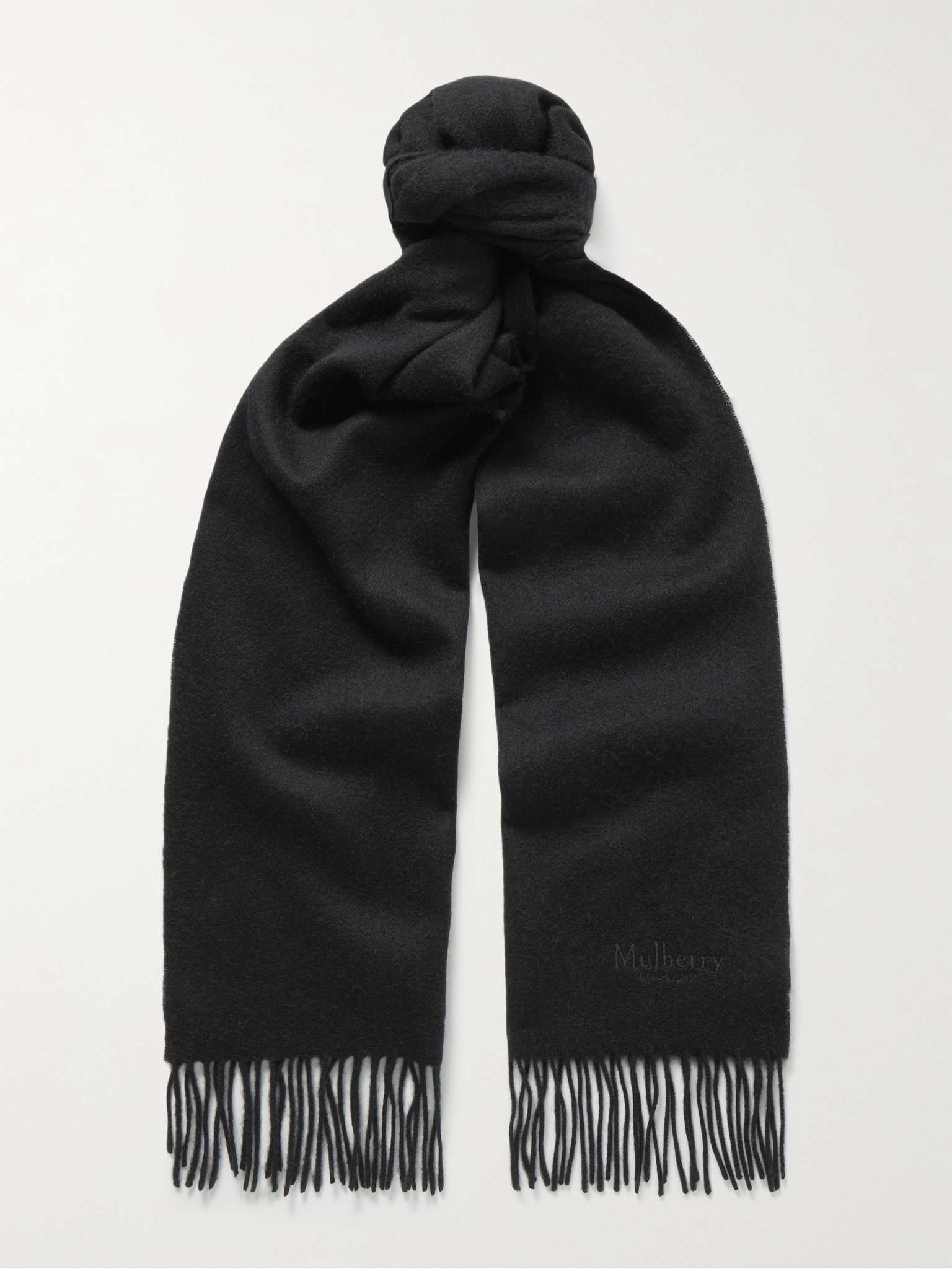 Logo-Embroidered Fringed Lambswool Scarf - 1