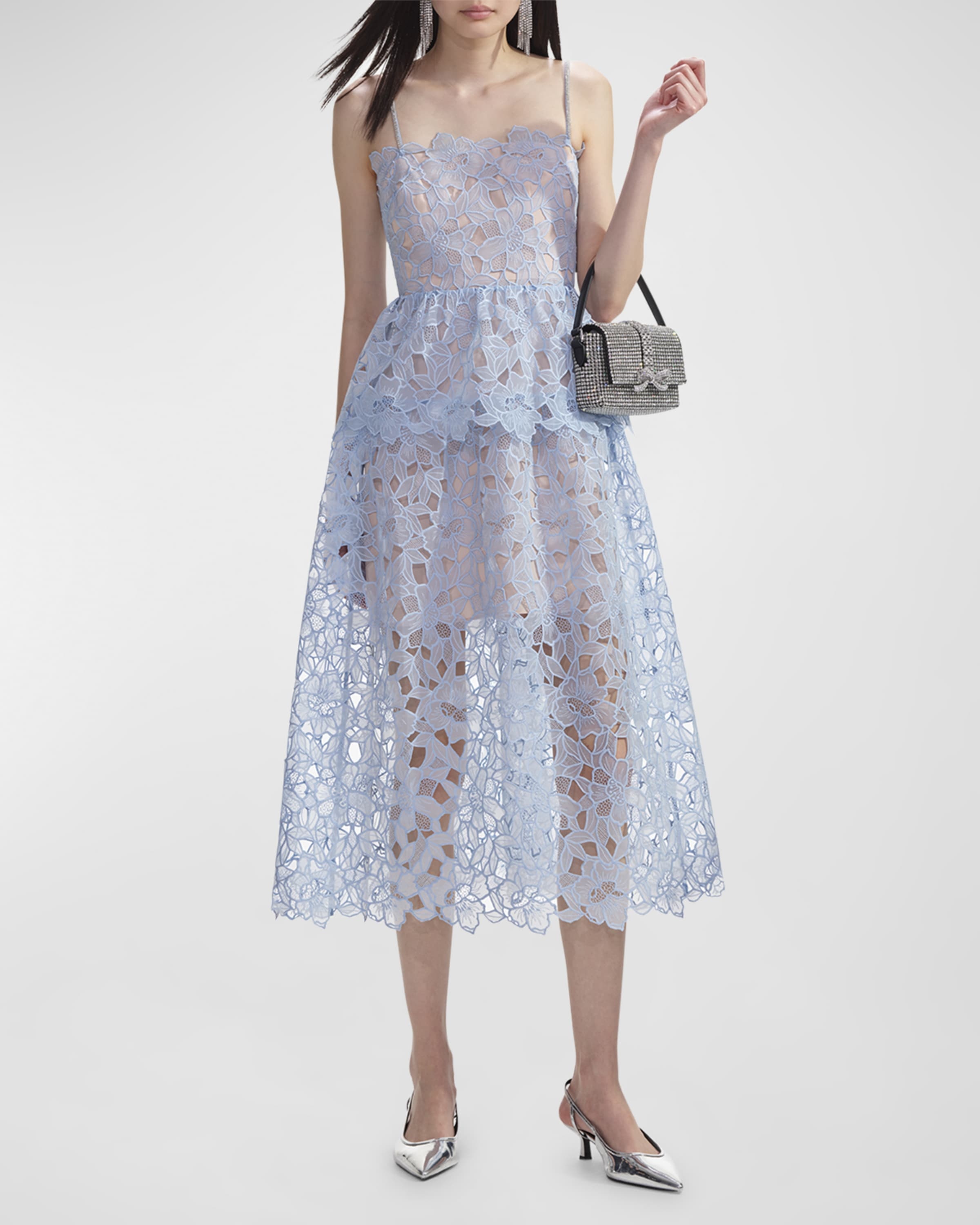 Organza Lace Tiered Midi Dress - 1