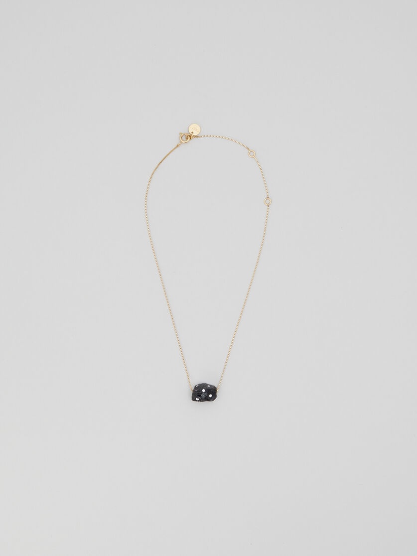 BLACK OBSIDIAN SINGLE-STONE NECKLACE WITH RHINESTONE POLKA DOTS - 1