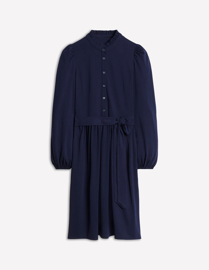 Willow Frill Short Shirt Dress-Navy 1