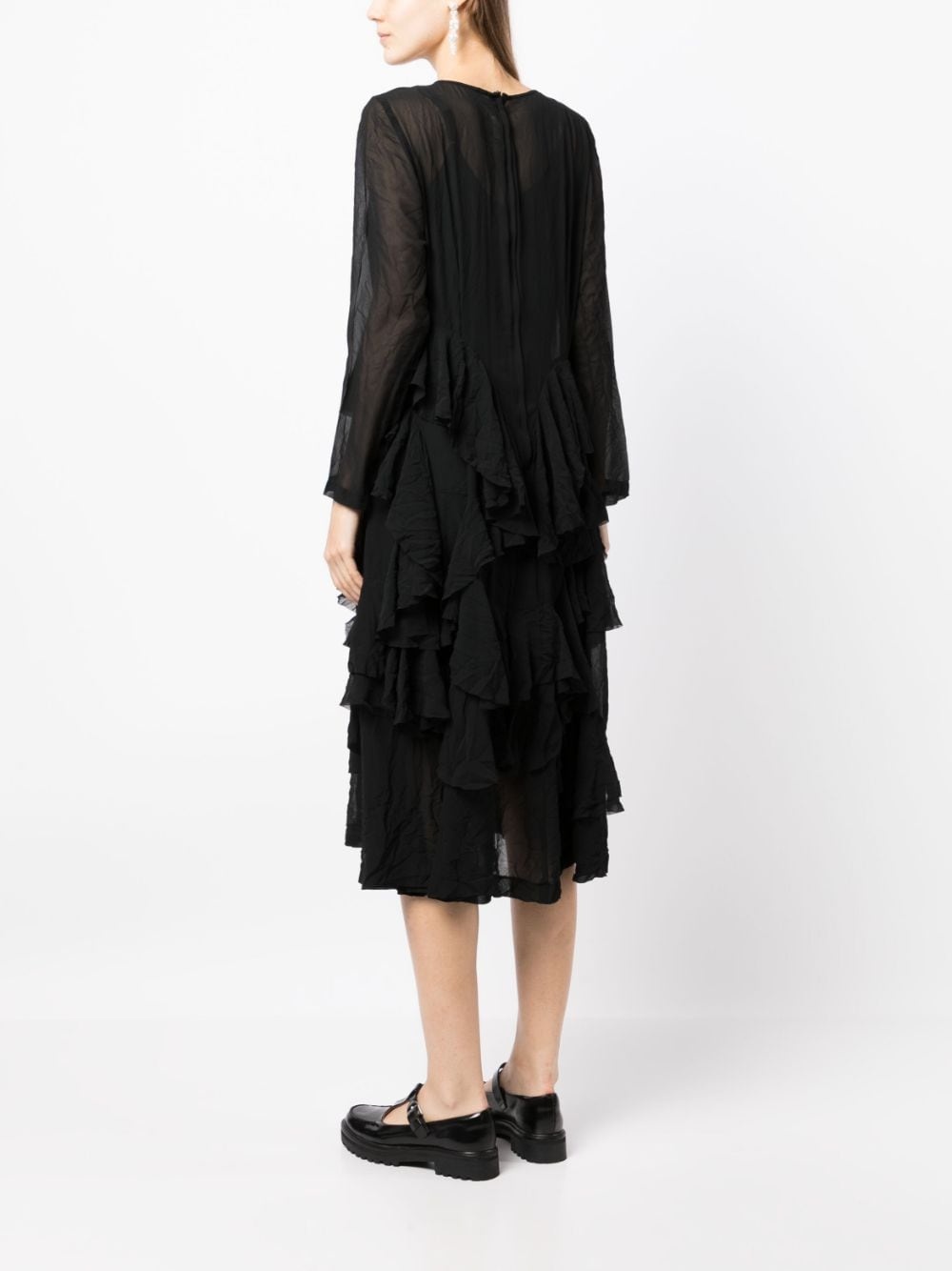 semi-sheer tiered midi dress - 4