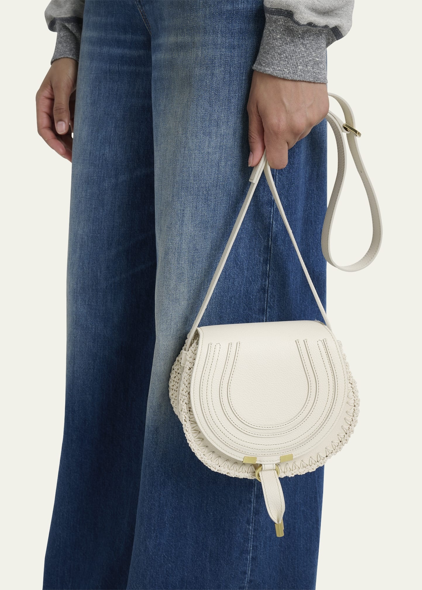Marcie Flap Saddle Crossbody Bag in Crochet Fabric and Leather - 2