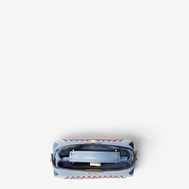 Nano Peekaboo Light blue denim miniature bag with multicolor embroidery 3