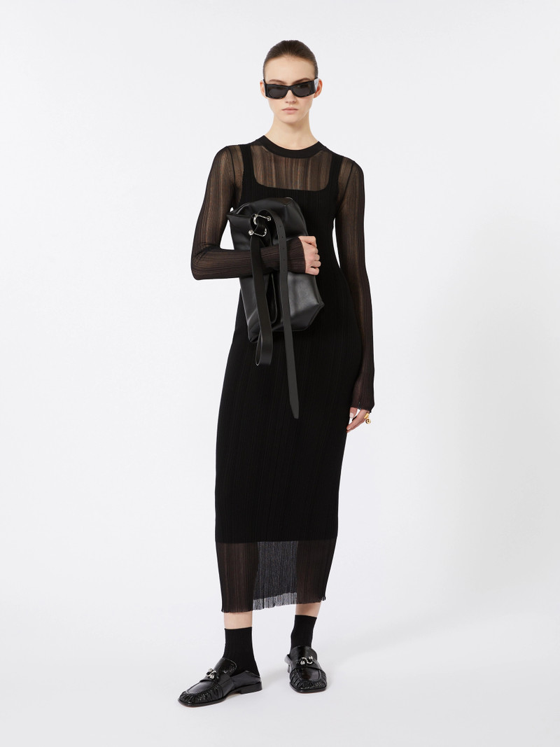 Sportmax CARO Short-sleeved stretch viscose dress - BLACK outlook