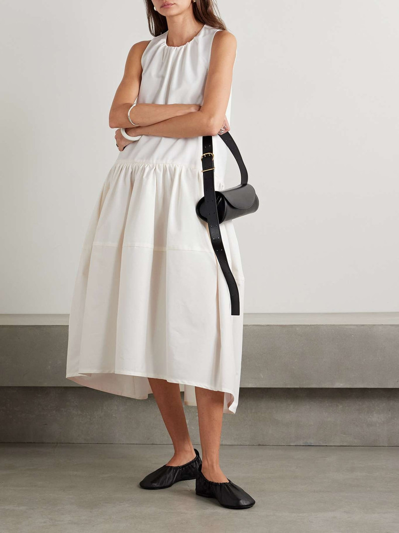 Jil Sander Gathered pleated cotton and silk-blend poplin midi dress White outlook