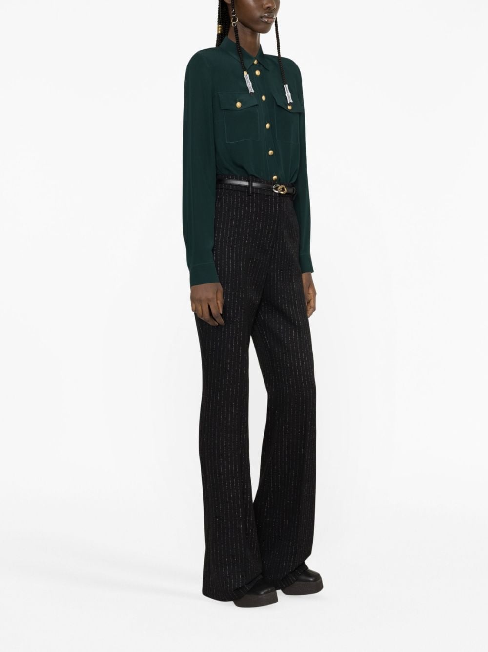 striped wool-blend flared trousers - 3