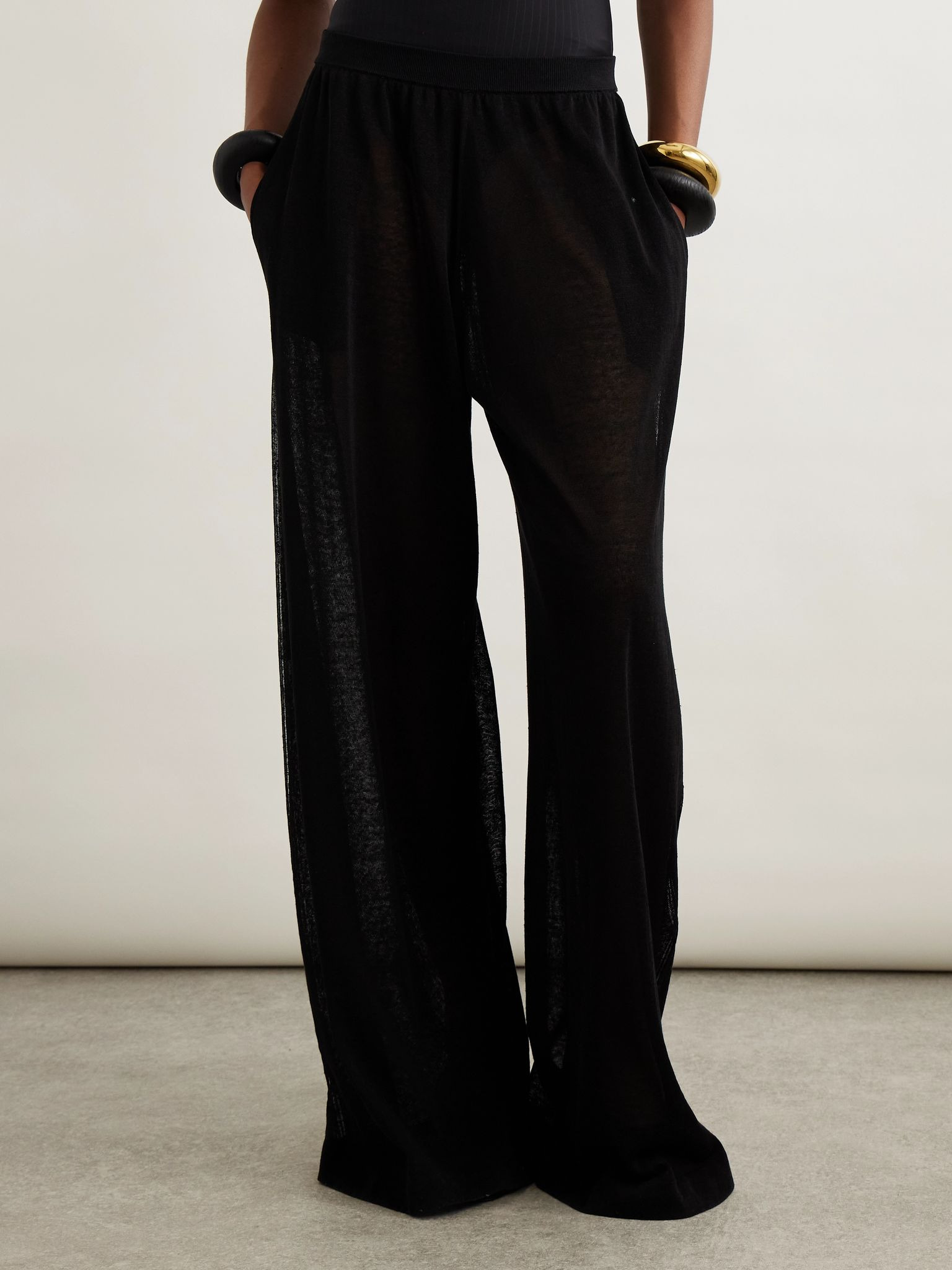 Linen and silk-blend wide-leg pants Black - 3