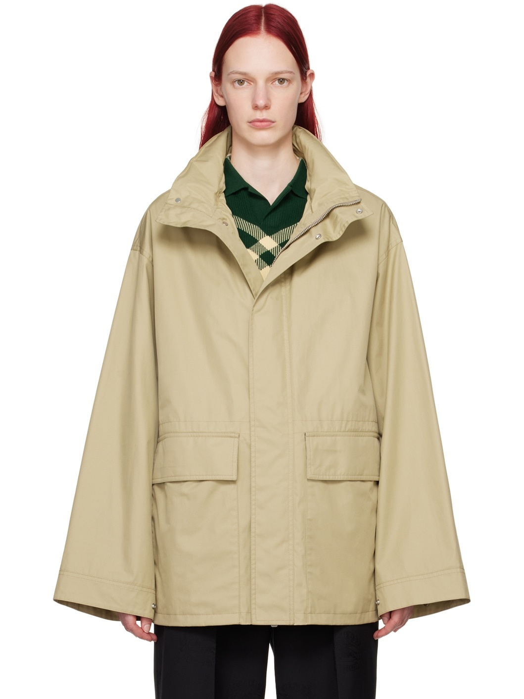 Beige Check Hood Jacket - 1