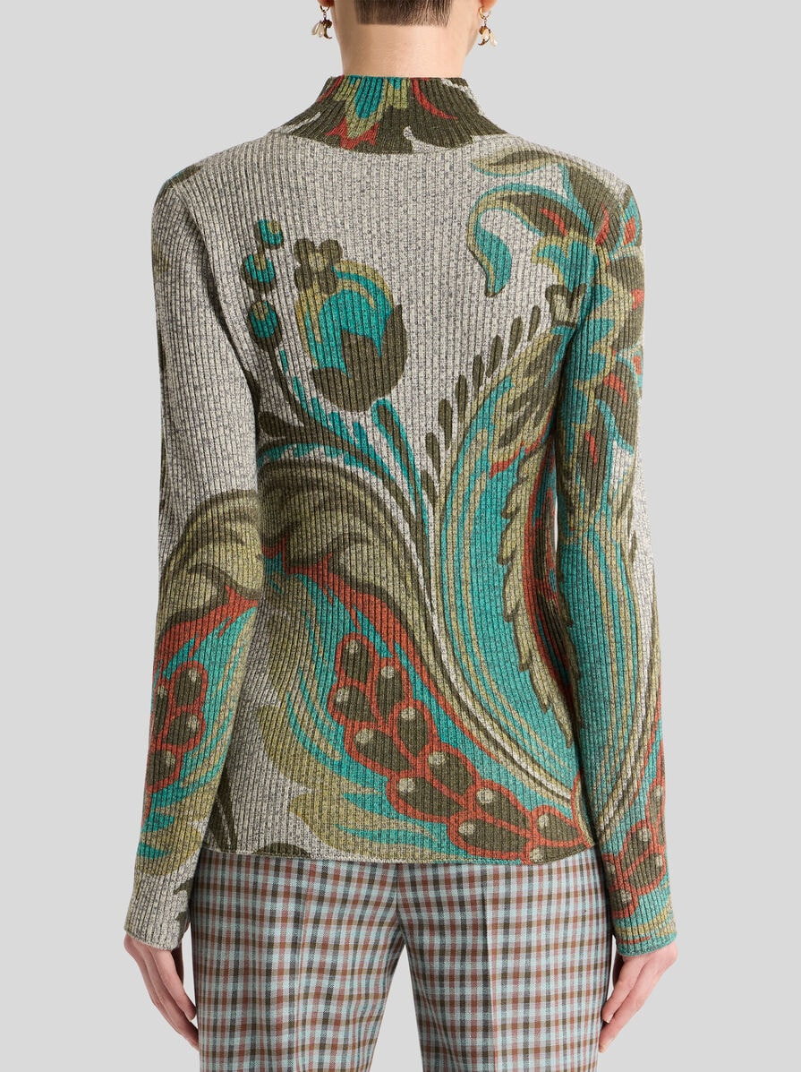 RIBBED WOOL TURTLENECK SWEATER WITH DAFFODIL PRINT - 4