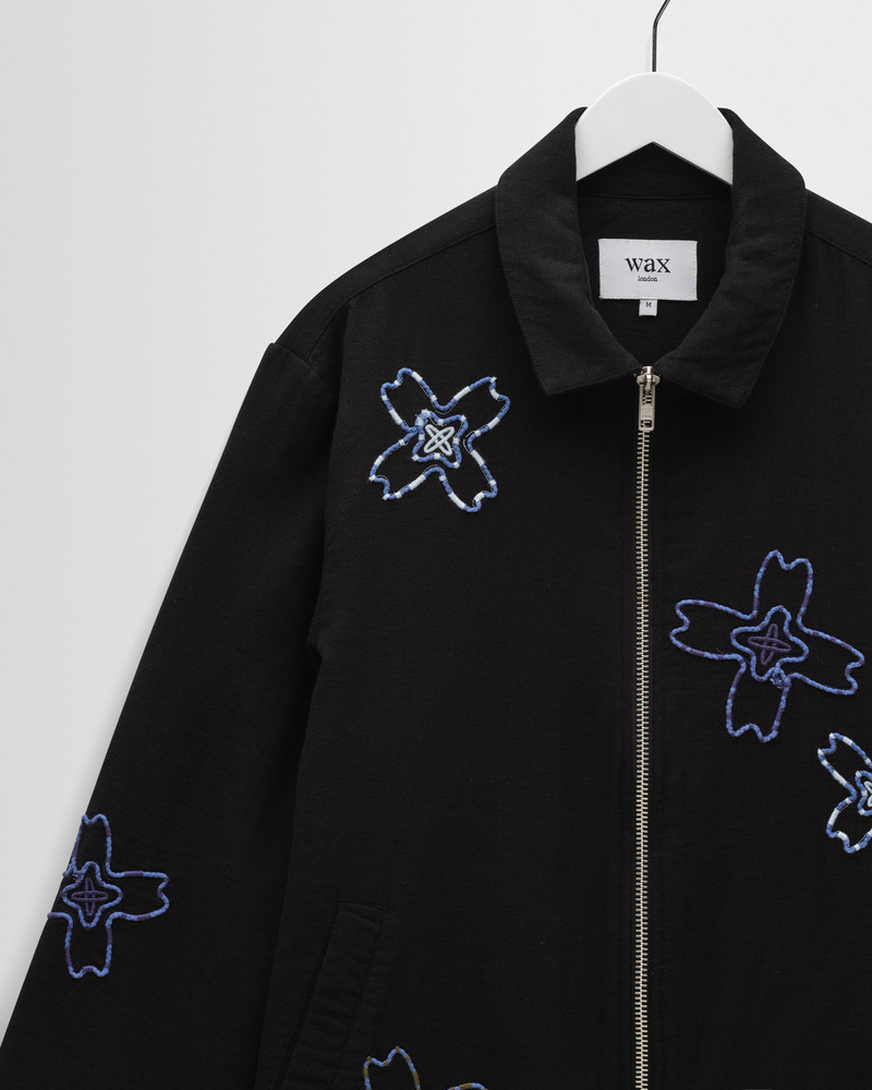 Eldon - Black Floral Embroidered Cotton Twill Jacket 9