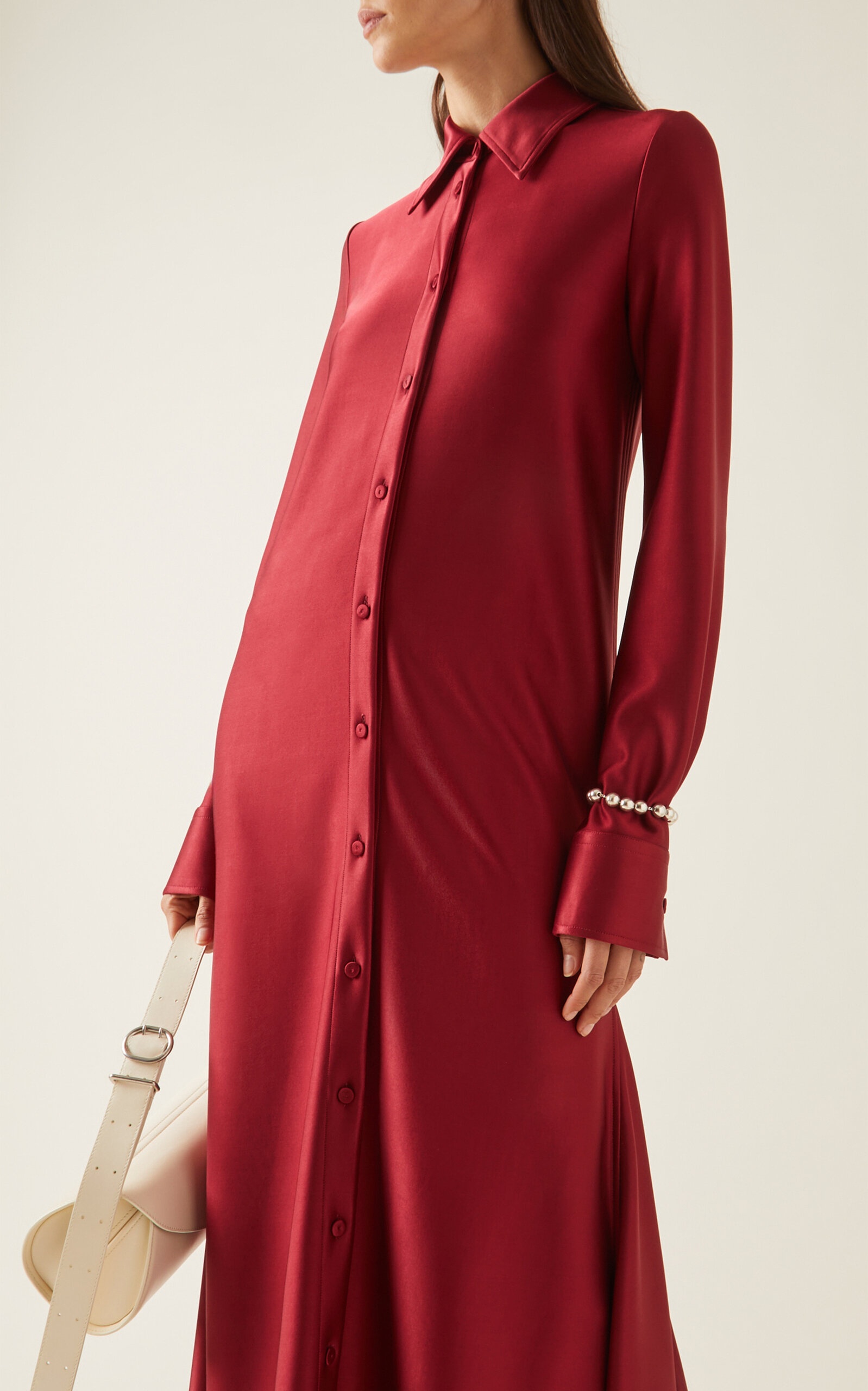 Satin Maxi Shirt Dress red - 3