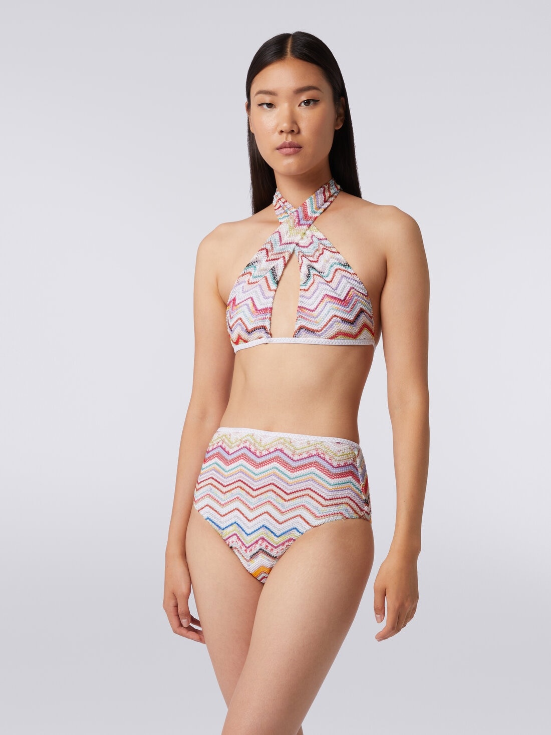 Bikini in crochet with lurex and high-waisted briefs - 2
