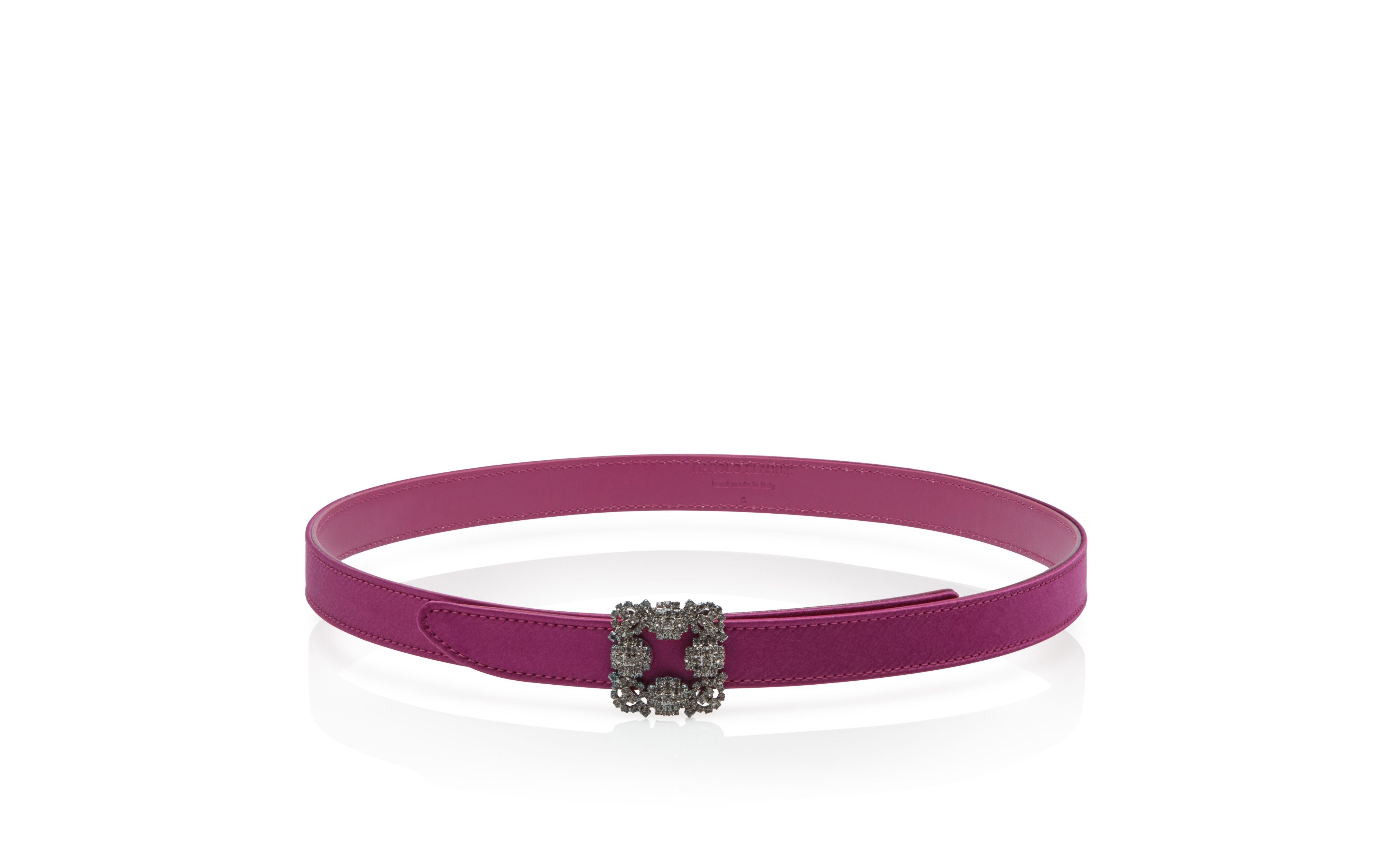 Dark Fuchsia Satin Crystal Buckled Belt - 1