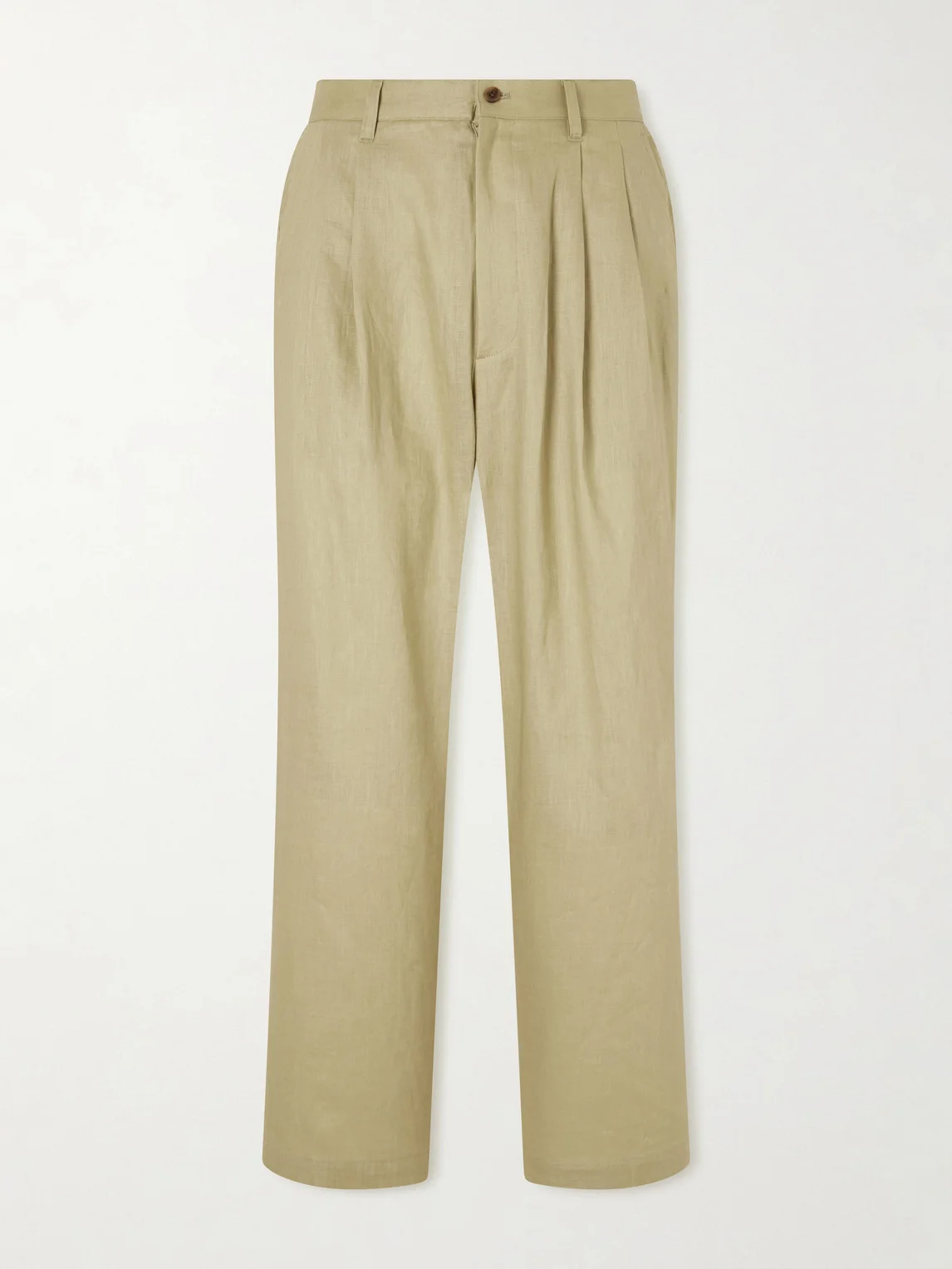 Wide-Leg Pleated Linen Trousers - 1