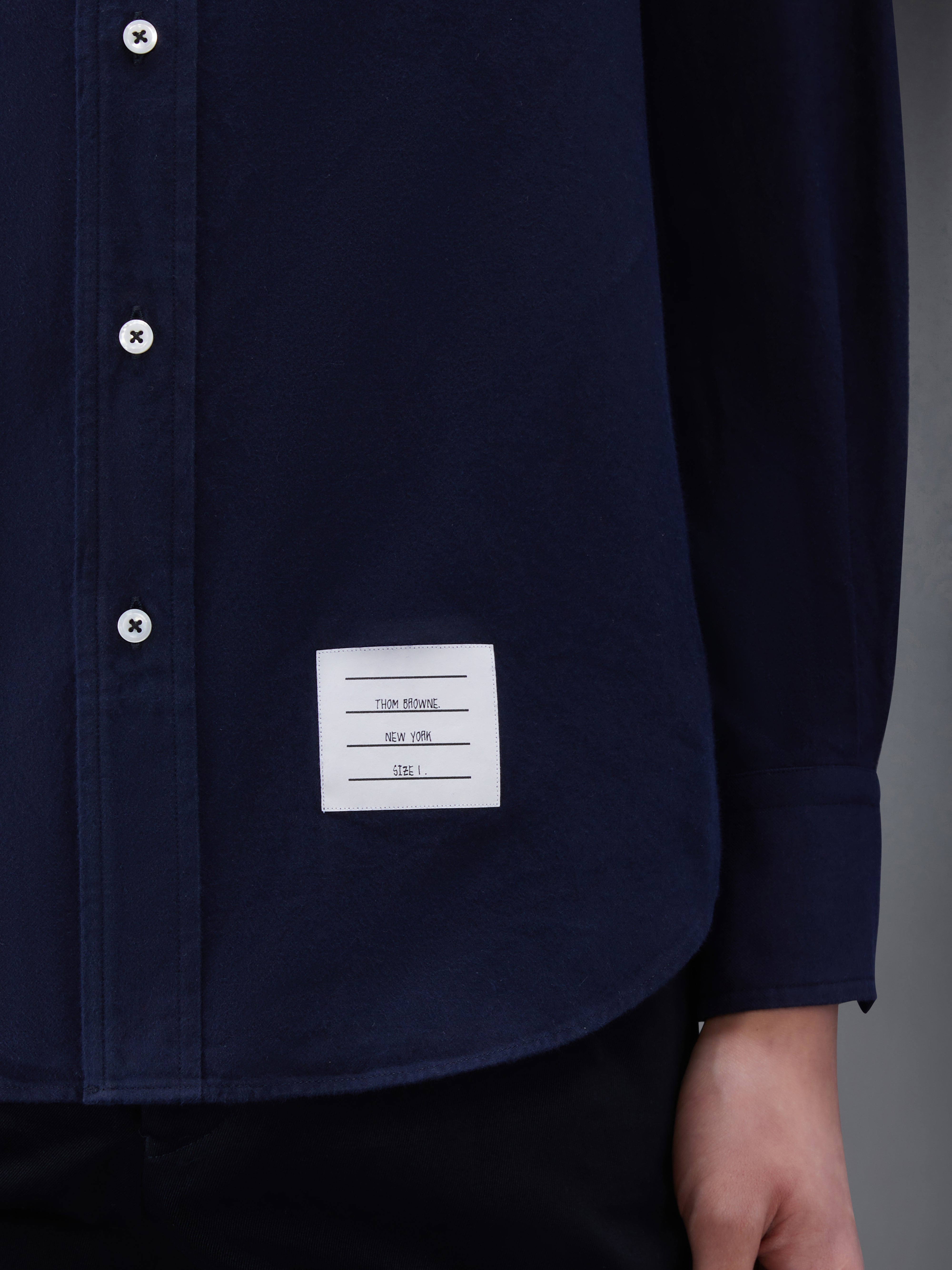Navy Solid Flannel Shirting 4-bar Nametag Straight Fit Shirt - 6
