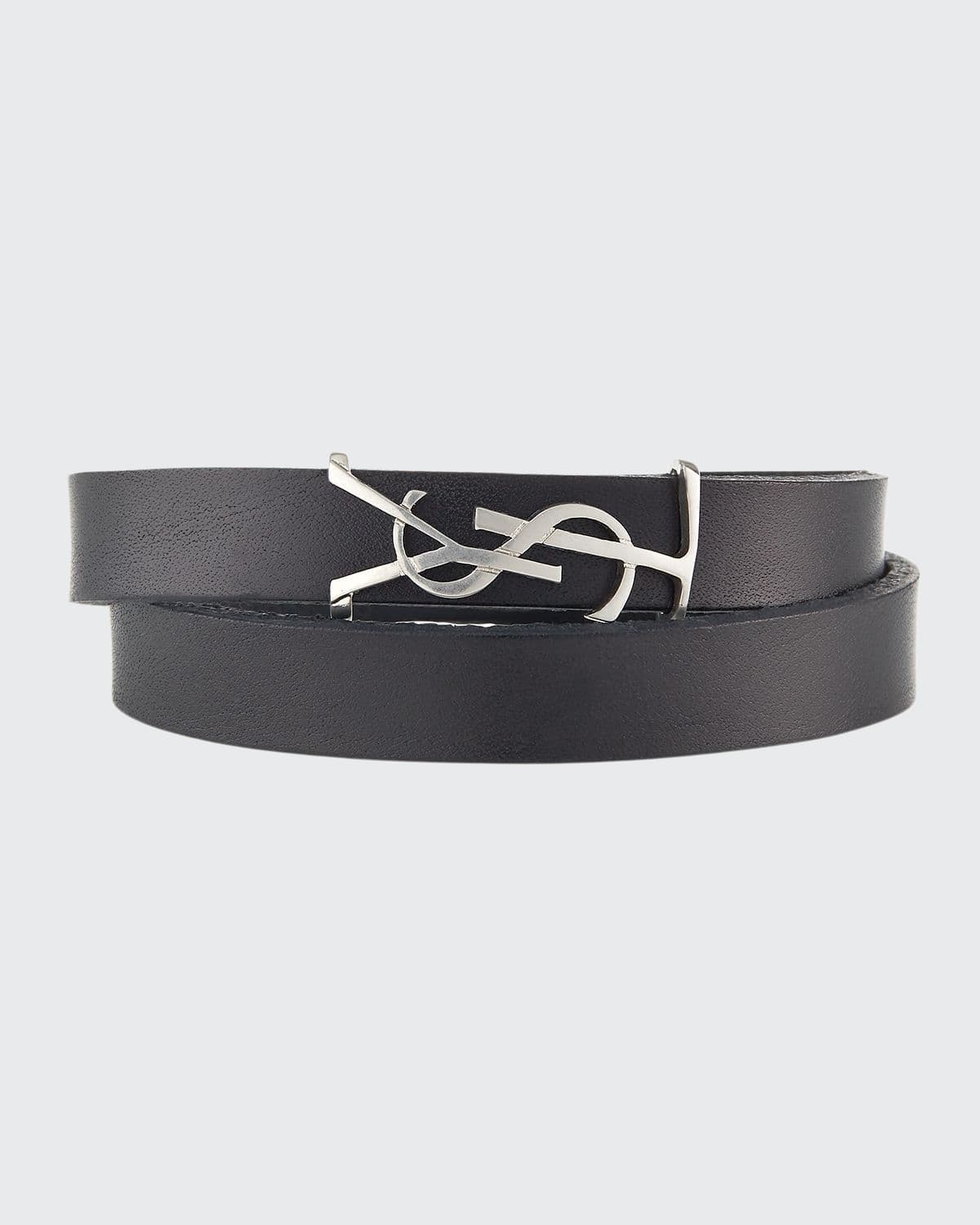 SAINT LAURENT Leather Double-Wrap YSL Bracelet, Size M