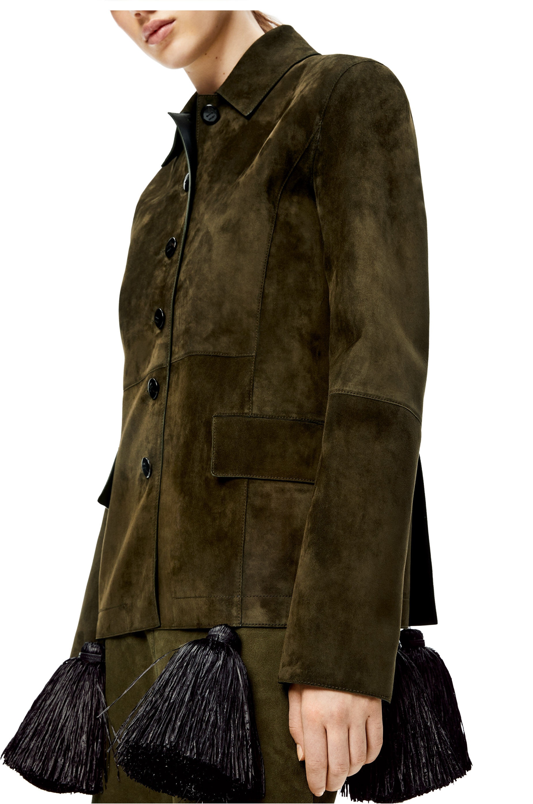 Pompom button jacket in suede - 5