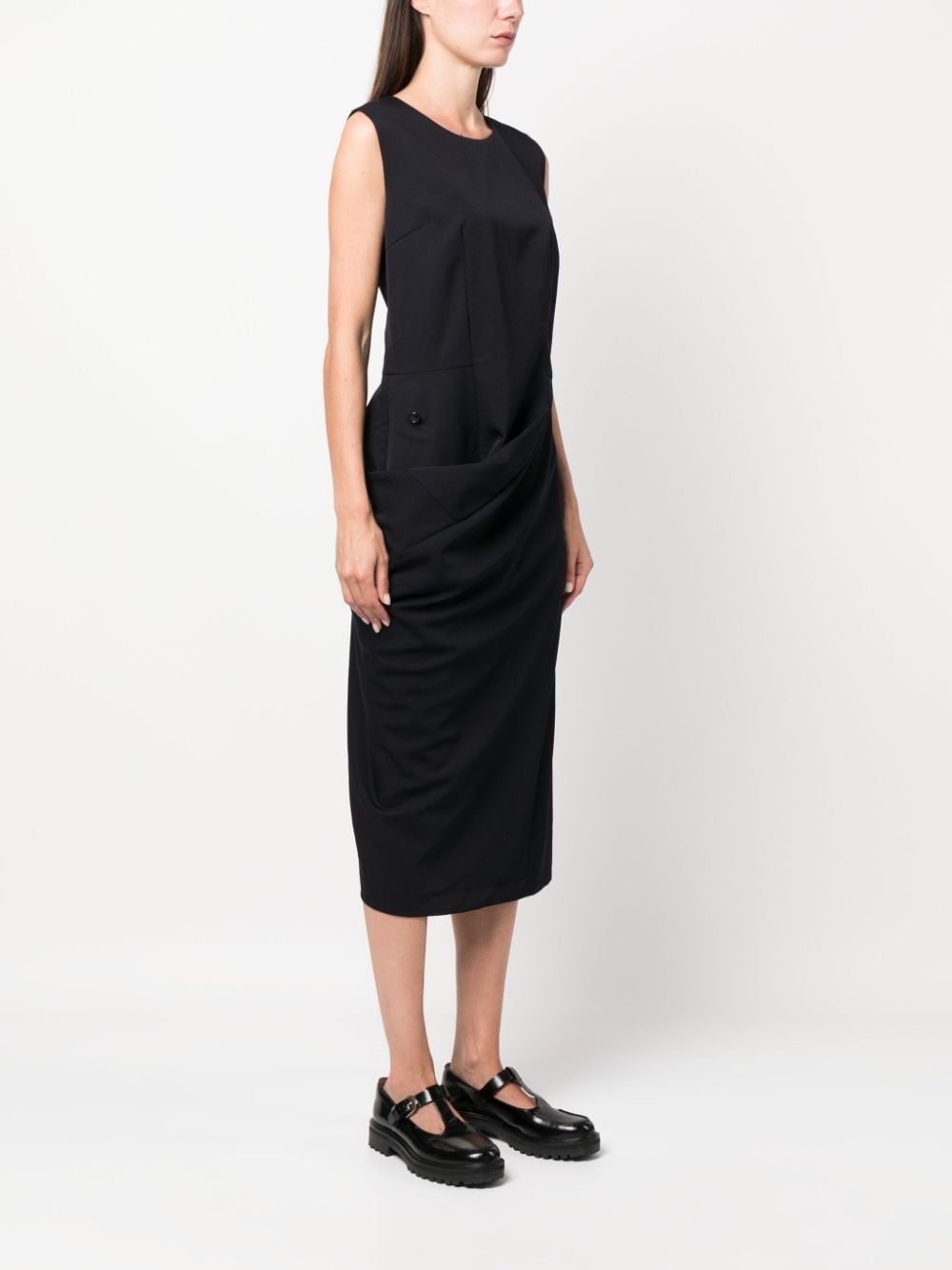 sleeveless draped wool dress - 9