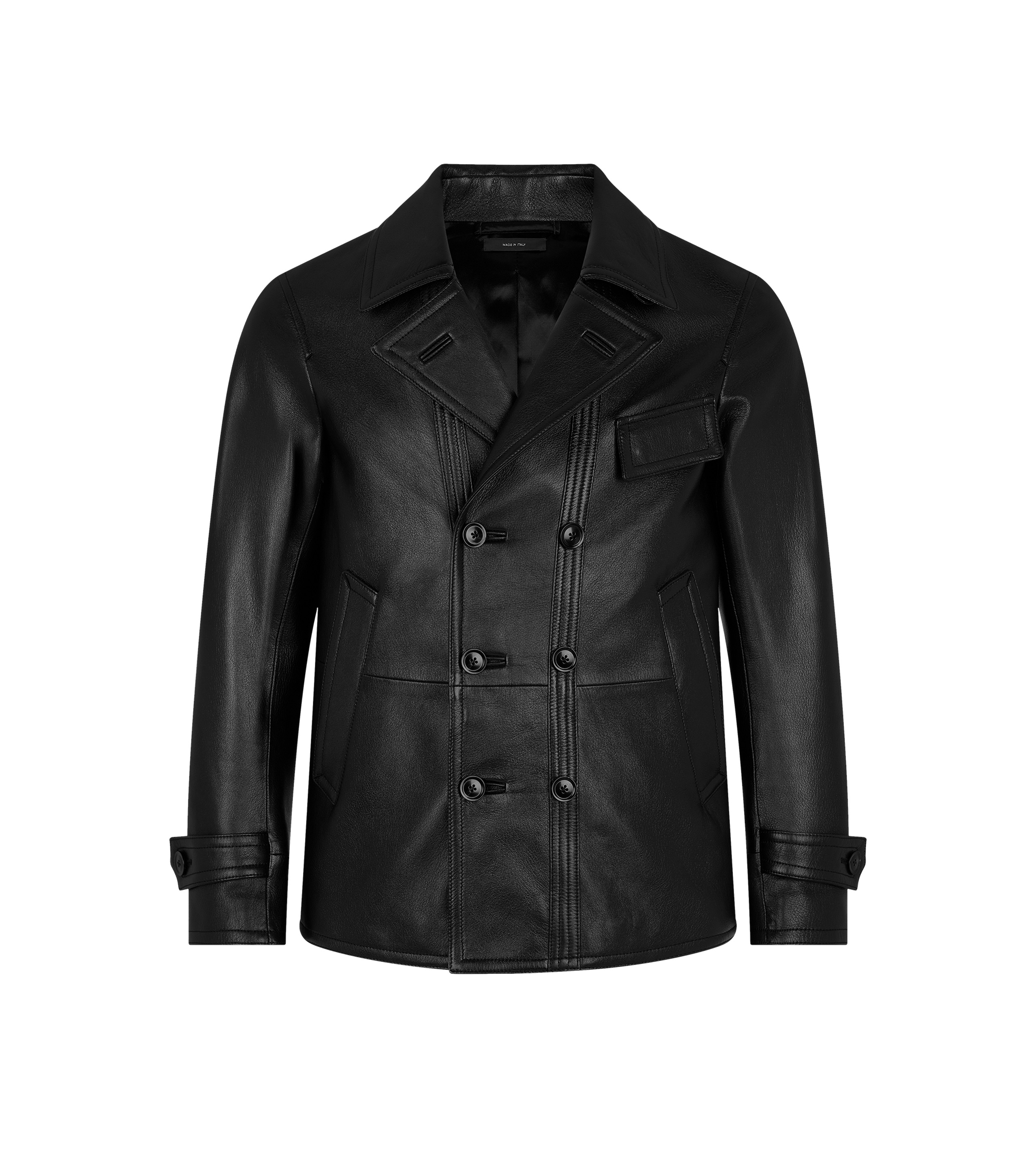 GRAIN LEATHER PEACOAT - 1