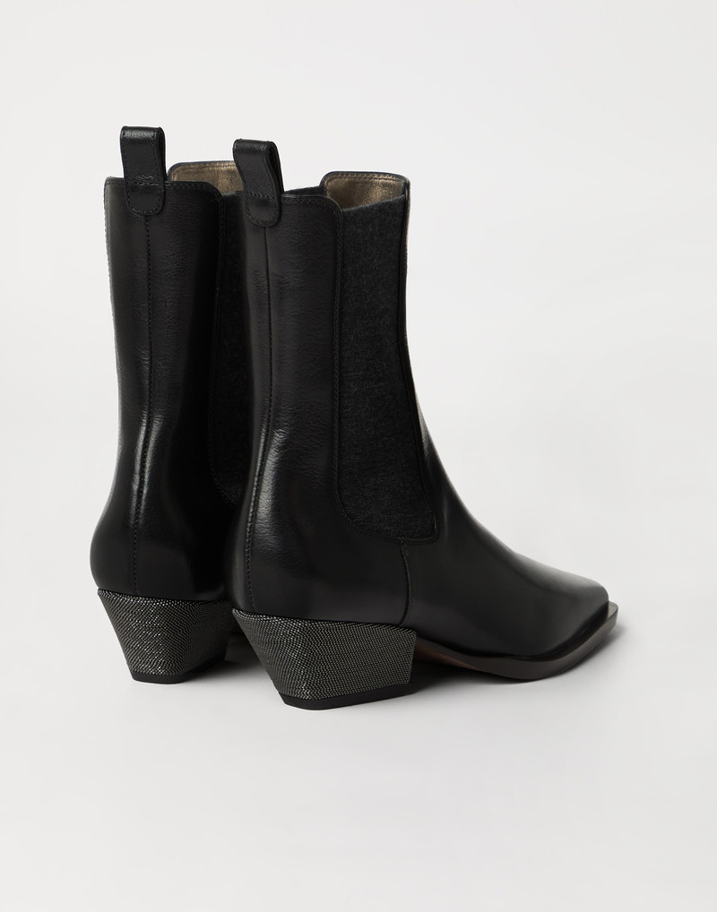 Brunello Cucinelli Classic leather Chelsea boots with precious block heels outlook