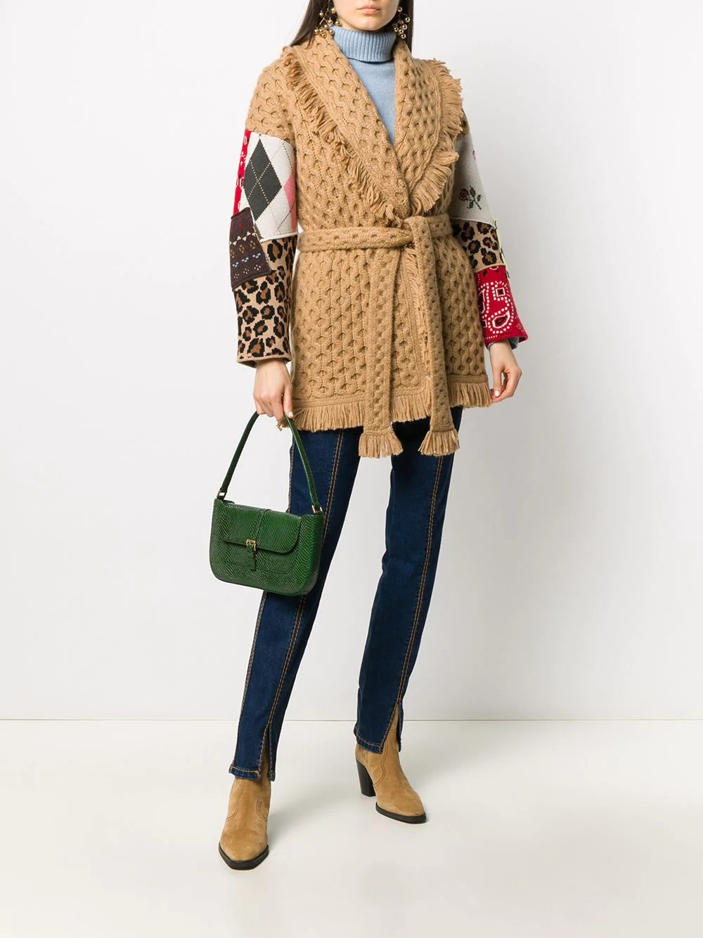 cable-knit patchwork-sleeve coat - 2