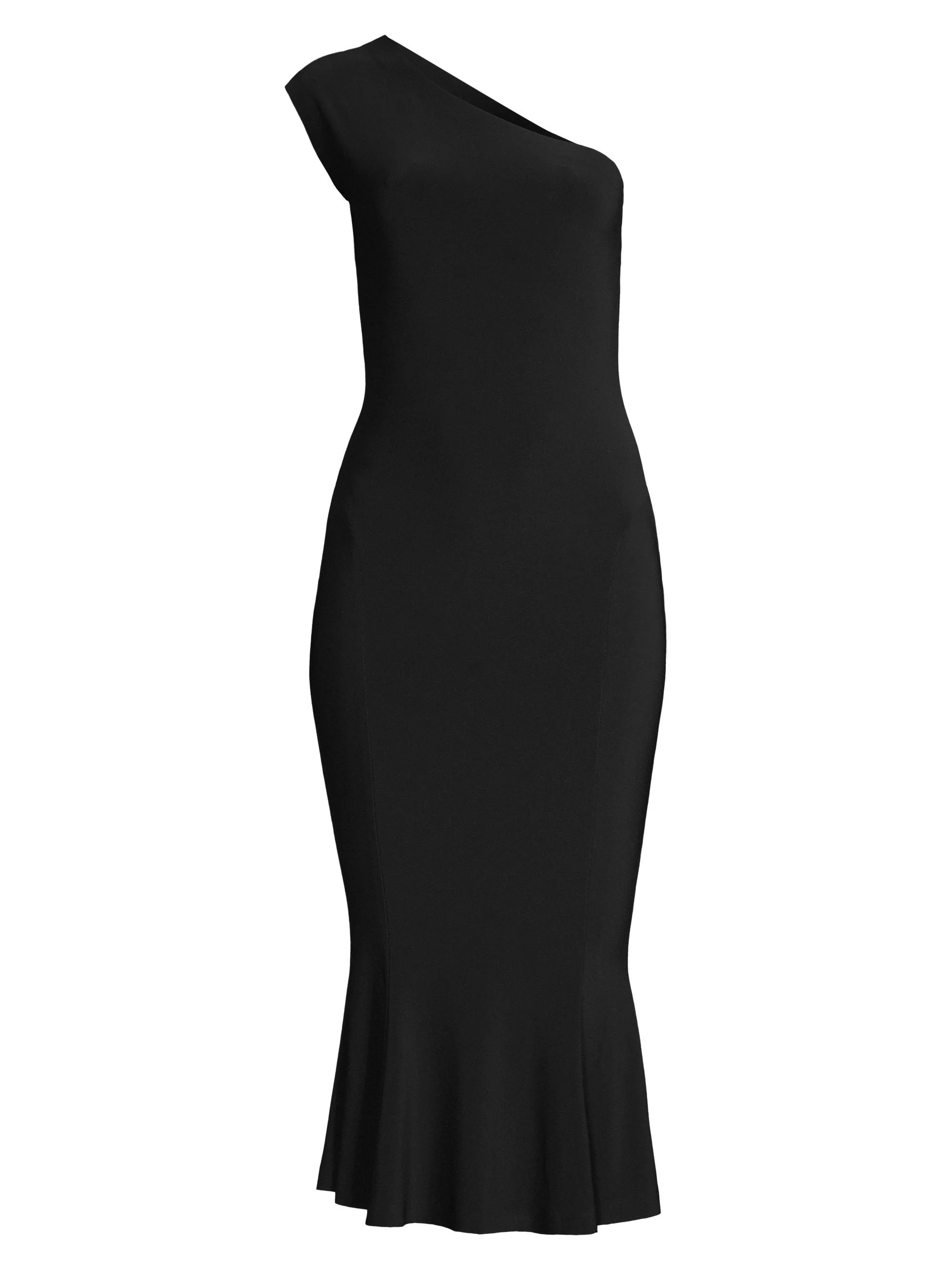 Women's One Shoulder Fishtail Dress - Black - 1