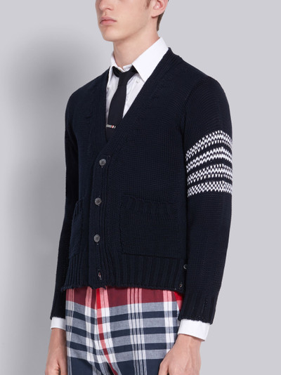 Thom Browne Navy Cotton Dolphin Intarsia V-Neck 4-Bar Cardigan outlook