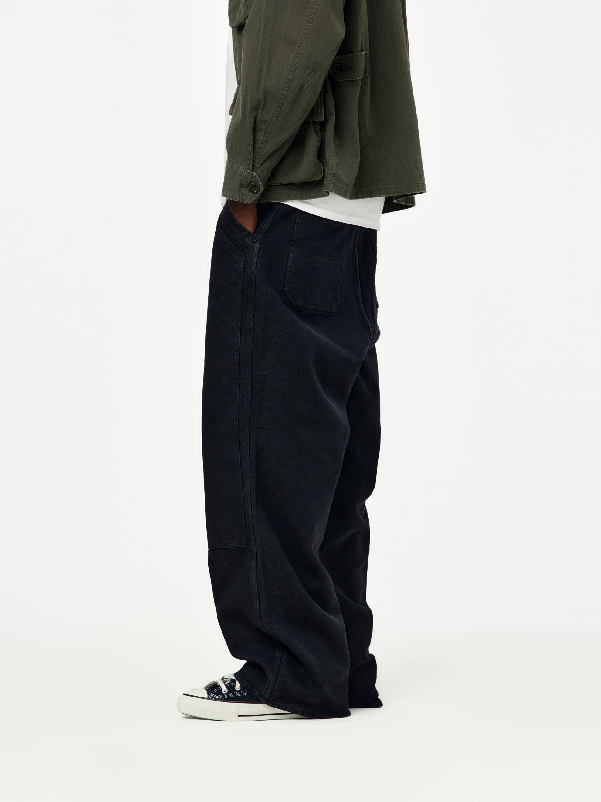 VINTAGE SILK HEMP DOUBLE KNEE PANTS (BLACK) - 2