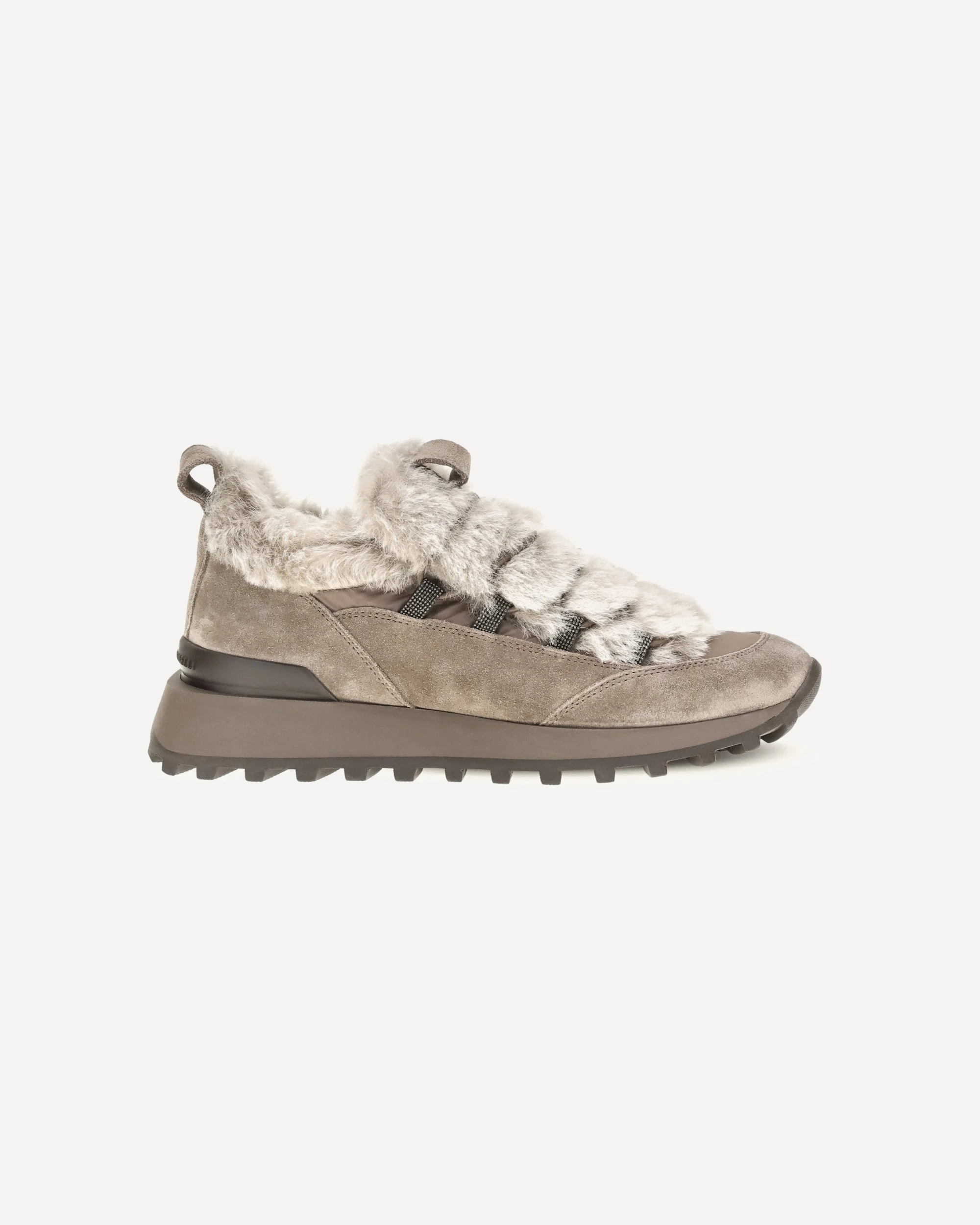 Suede and tech cotton Sneakers with shearling lining and monili detail - 1