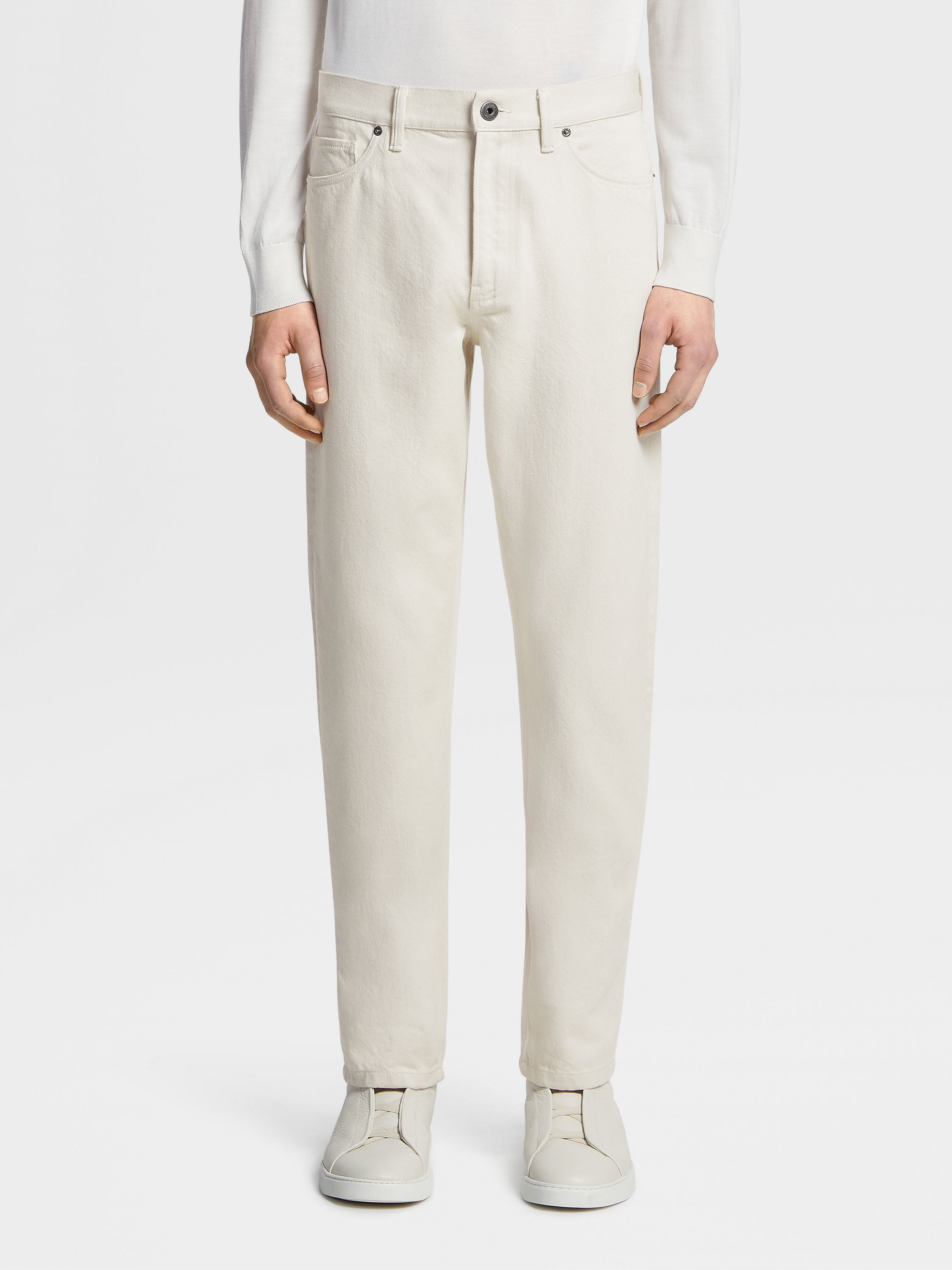 WHITE RINSE-WASHED COTTON ROCCIA JEANS - 2