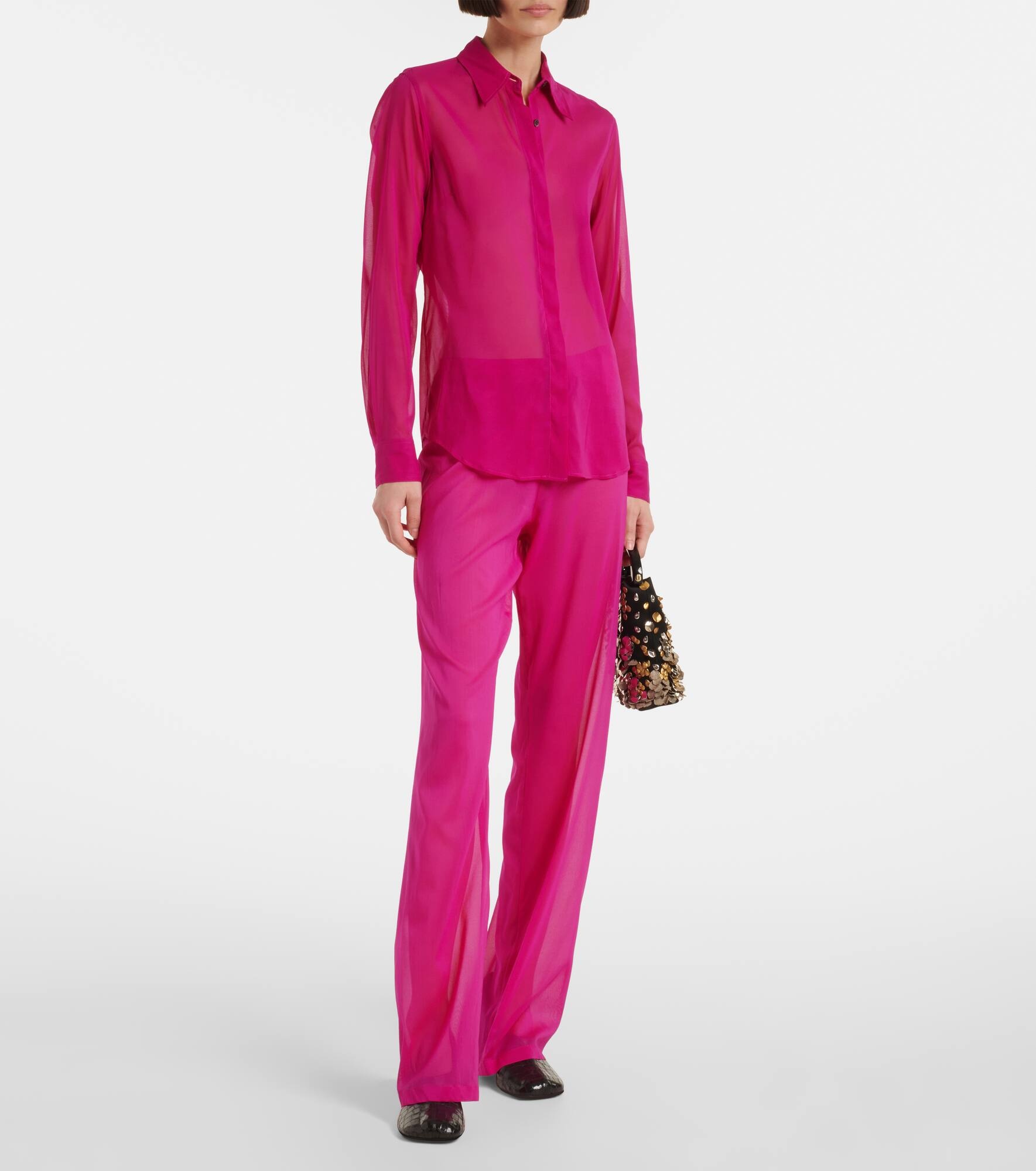 High-rise silk-blend wide-leg pants - 6